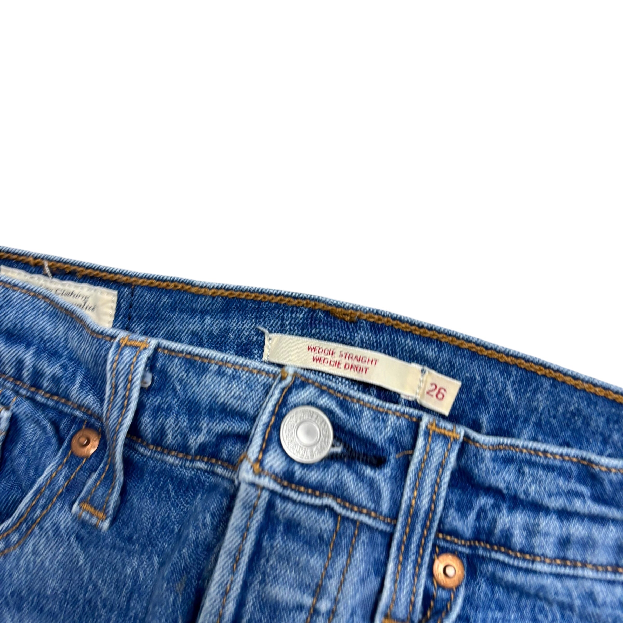 Levis Jeans W26 L26 Womens Mid Blue Wedgie Straight Stretch Vintage Denim