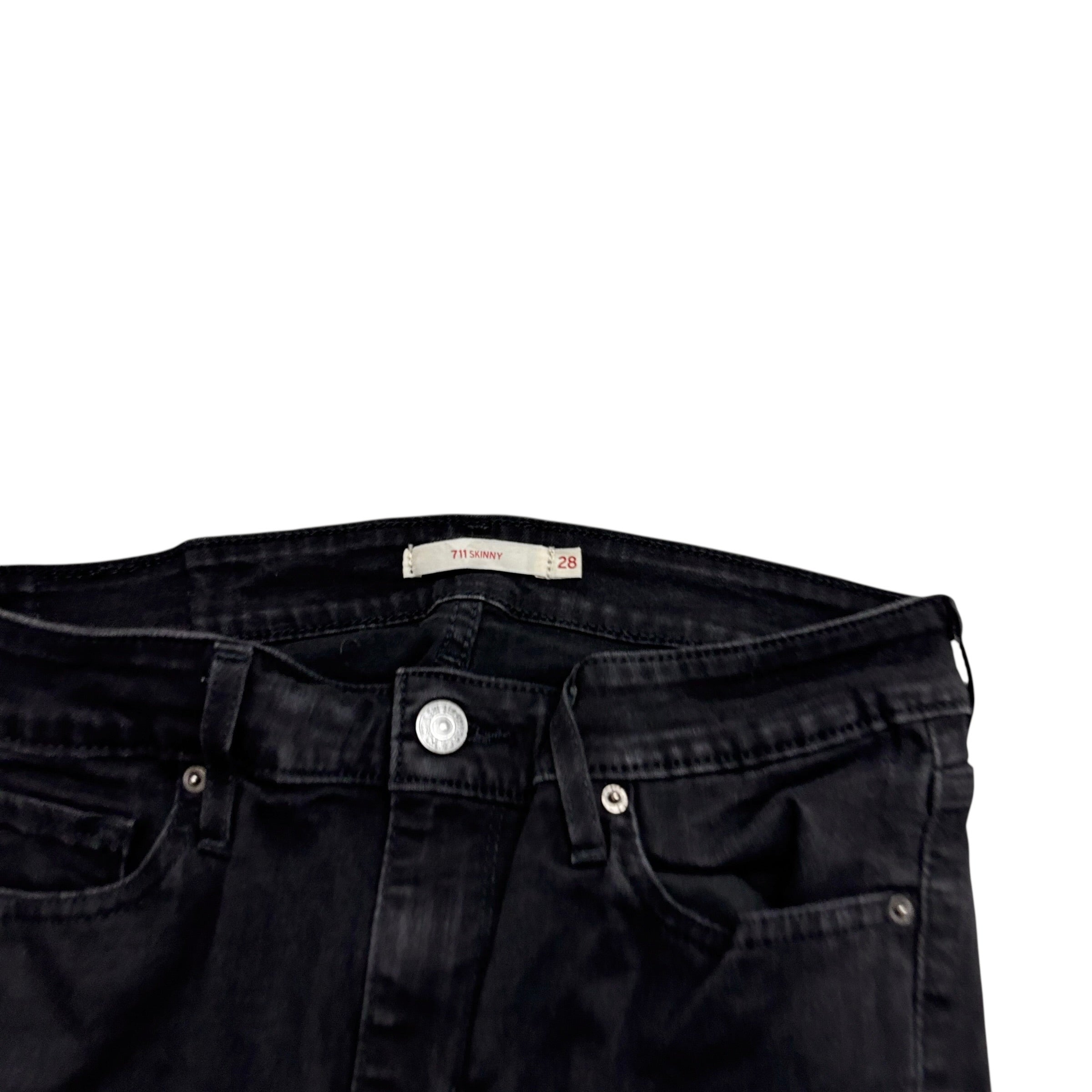 Levis 711 Jeans W28 L30 Womens Skinny Fit Black Stretch Denim (E)