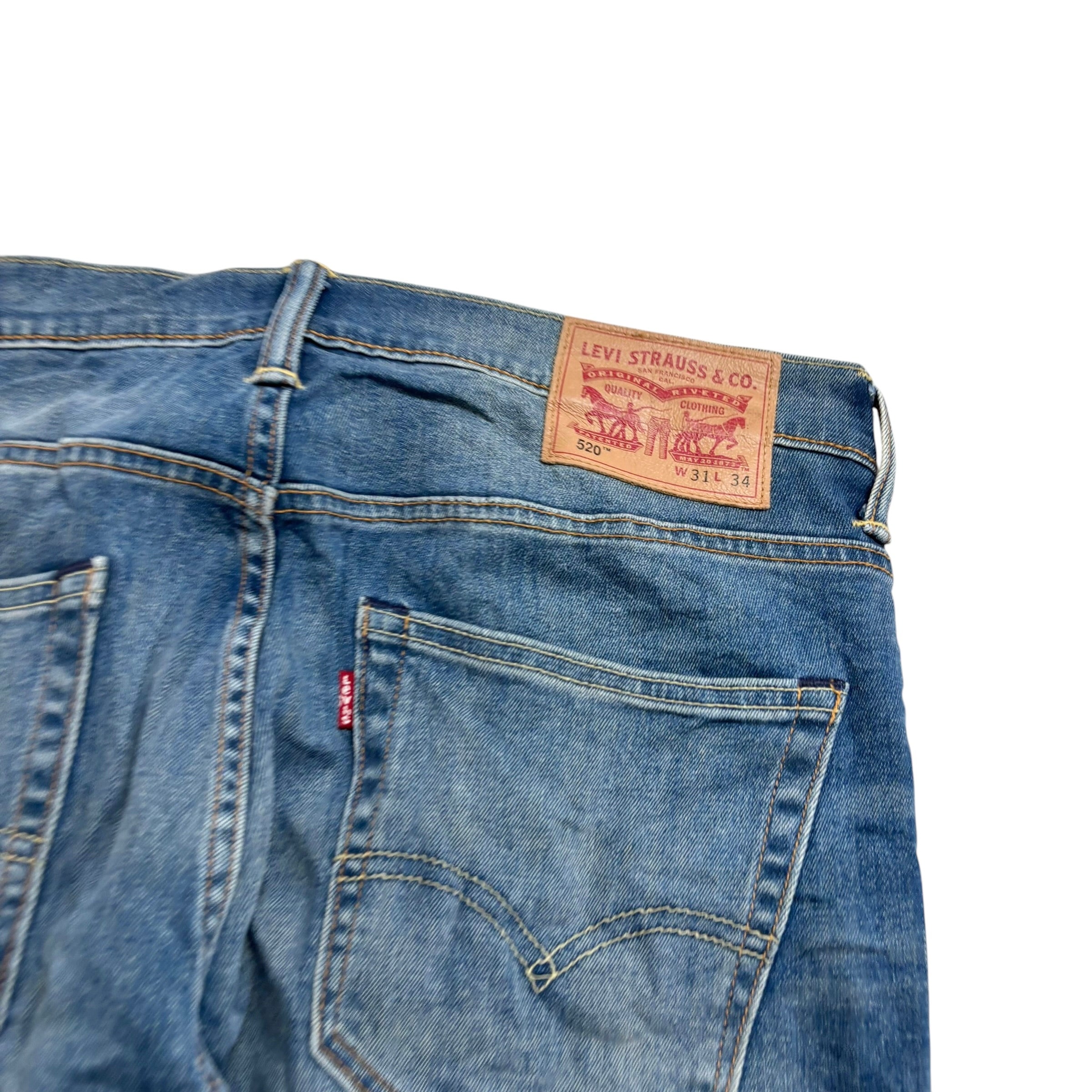 Levis 520 Jeans W32 L34 Mens Mid Blue Extreme Tapered Fit Stretch Denim (E)