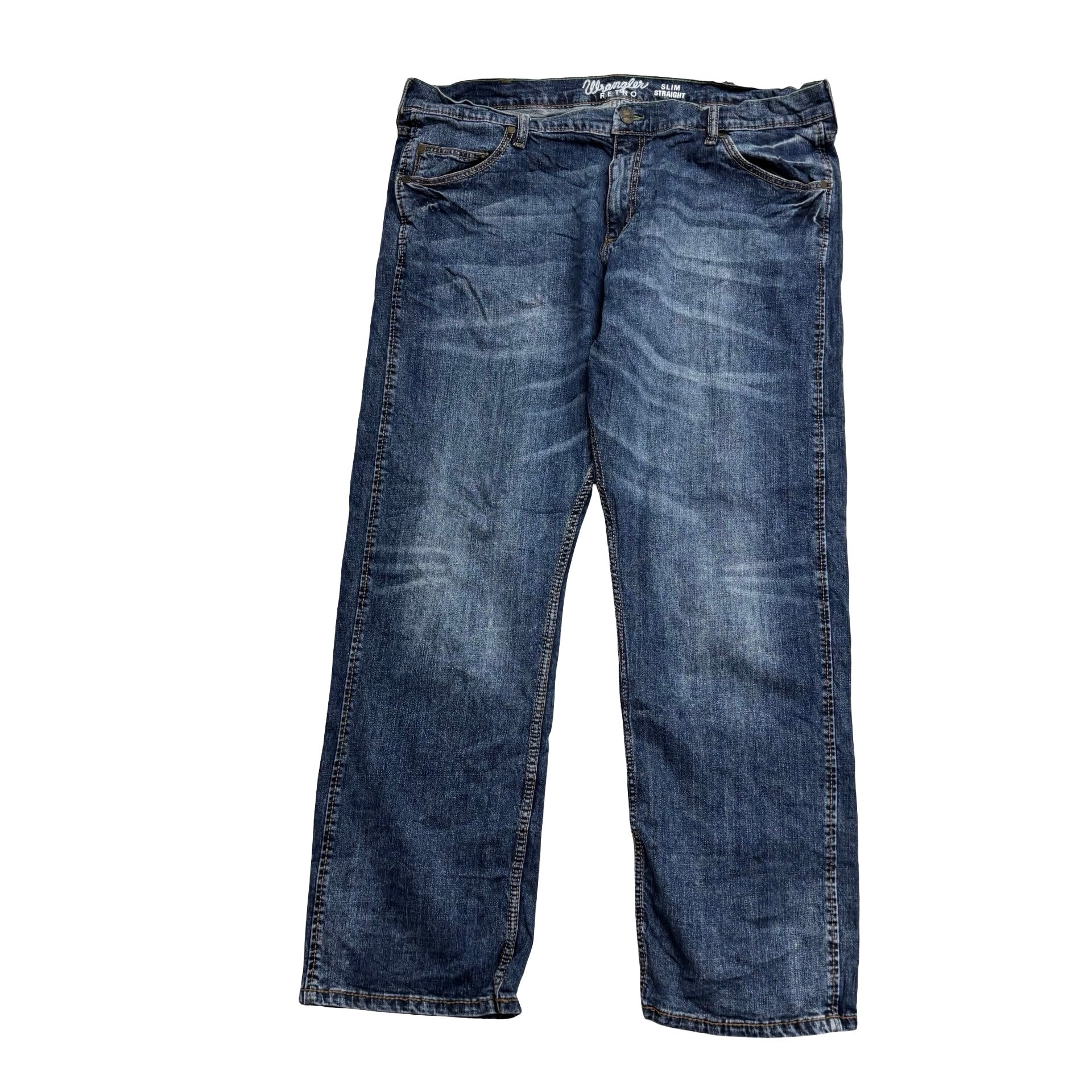 Wrangler Jeans W42 L32 Mens Dark Blue Regular Straight Fit Stretch Denim (E)