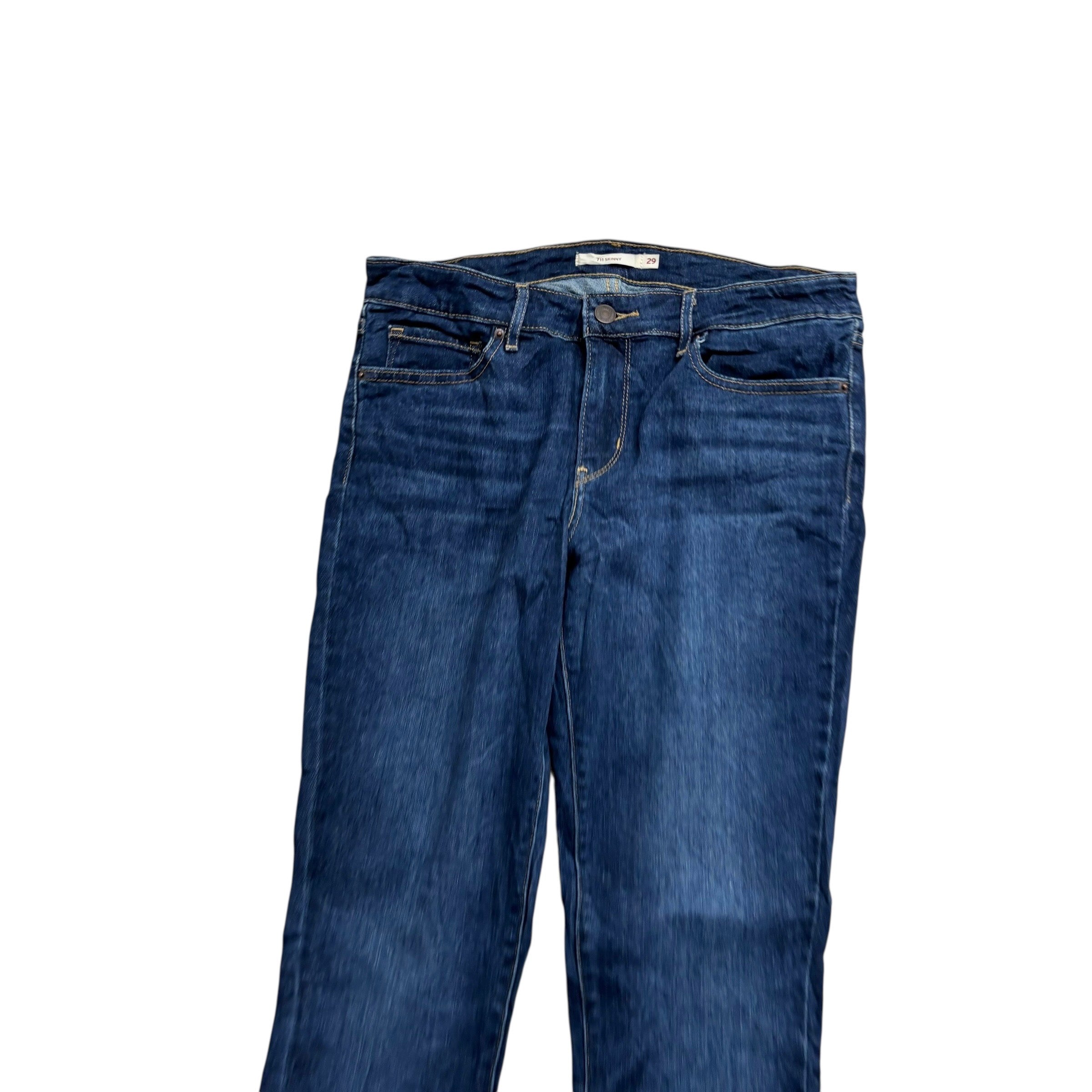 Levis 711 Jeans W29 L27 Womens Skinny Fit Dark Blue Stretch Denim (E)