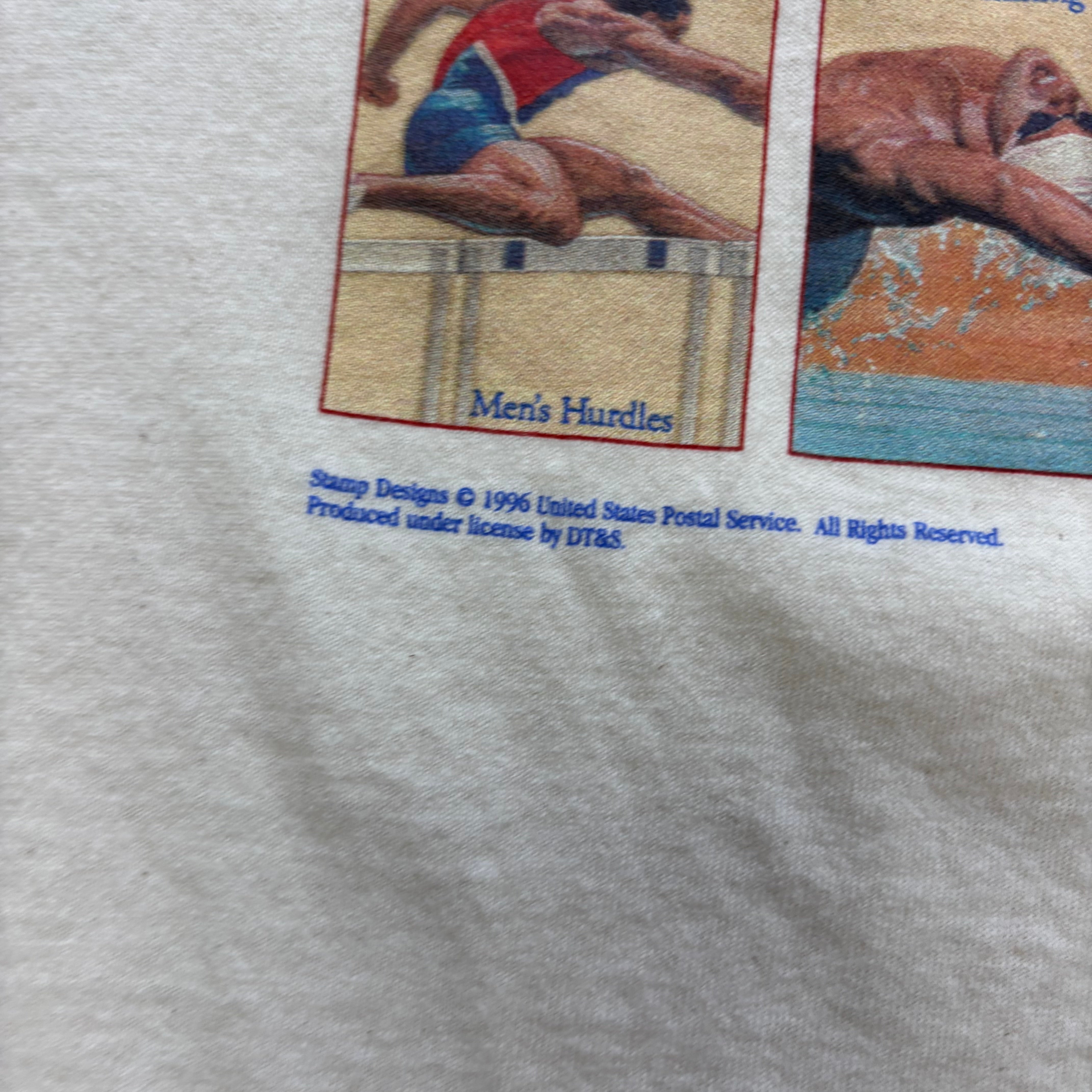 Vintage T Shirt Mens XL Beige Single Stitch Graphic Print 90s Olympics (E)