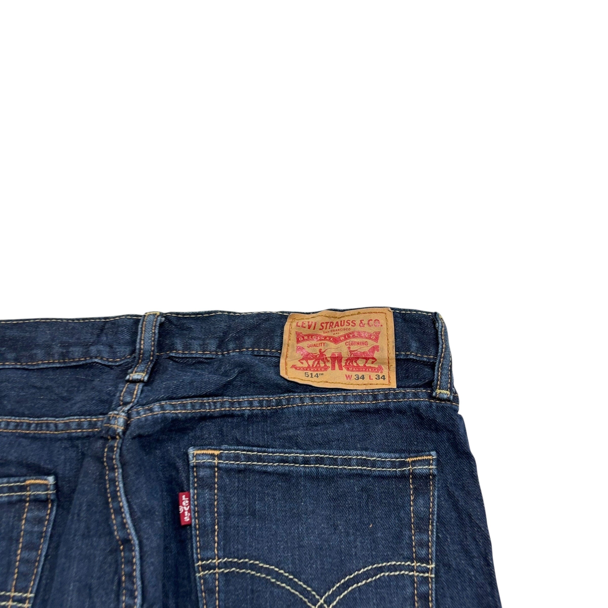 Levis 514 Jeans W34 L34 Mens Dark Blue Regular Straight Fit Denim (E)