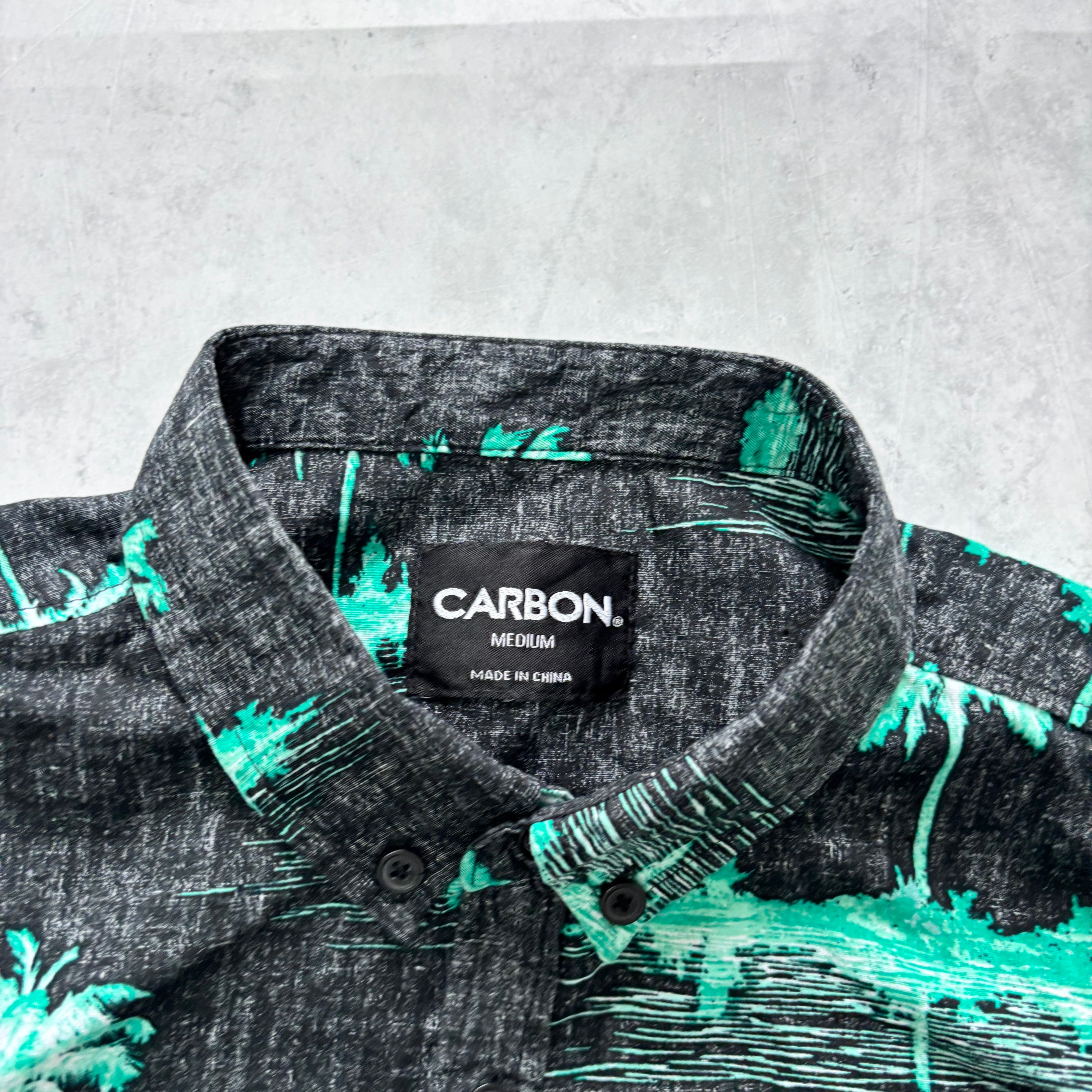 Hawaiian Shirt Mens Medium Black Floral Aloha Short Sleeve Cotton (E)