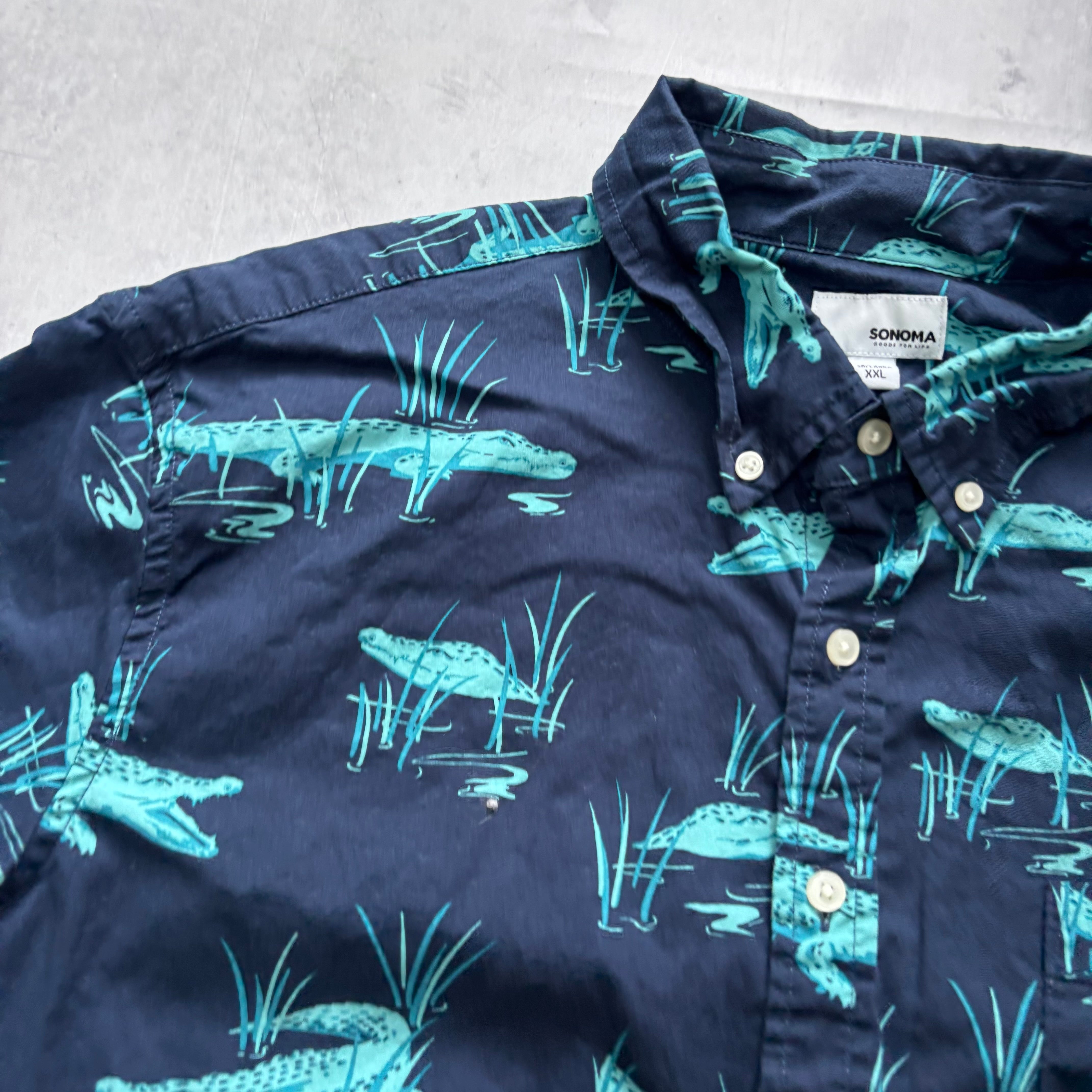 Sonoma Hawaiian Shirt Mens XXL Navy Aloha Short Sleeve Cotton Regular Fit (E)