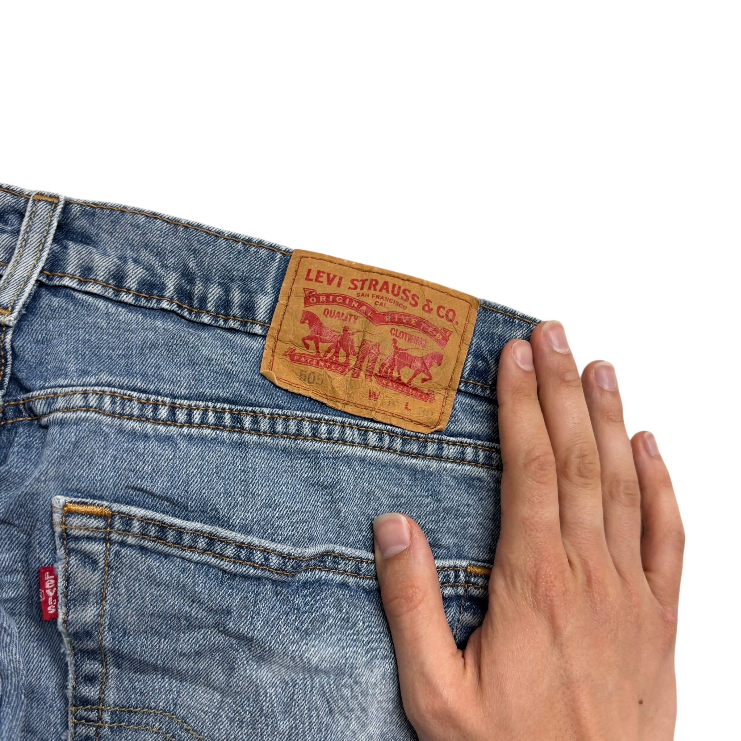 Levis 505 Jeans W33 L30 Mens Light Blue Regular Straight Fit Stretch Denim