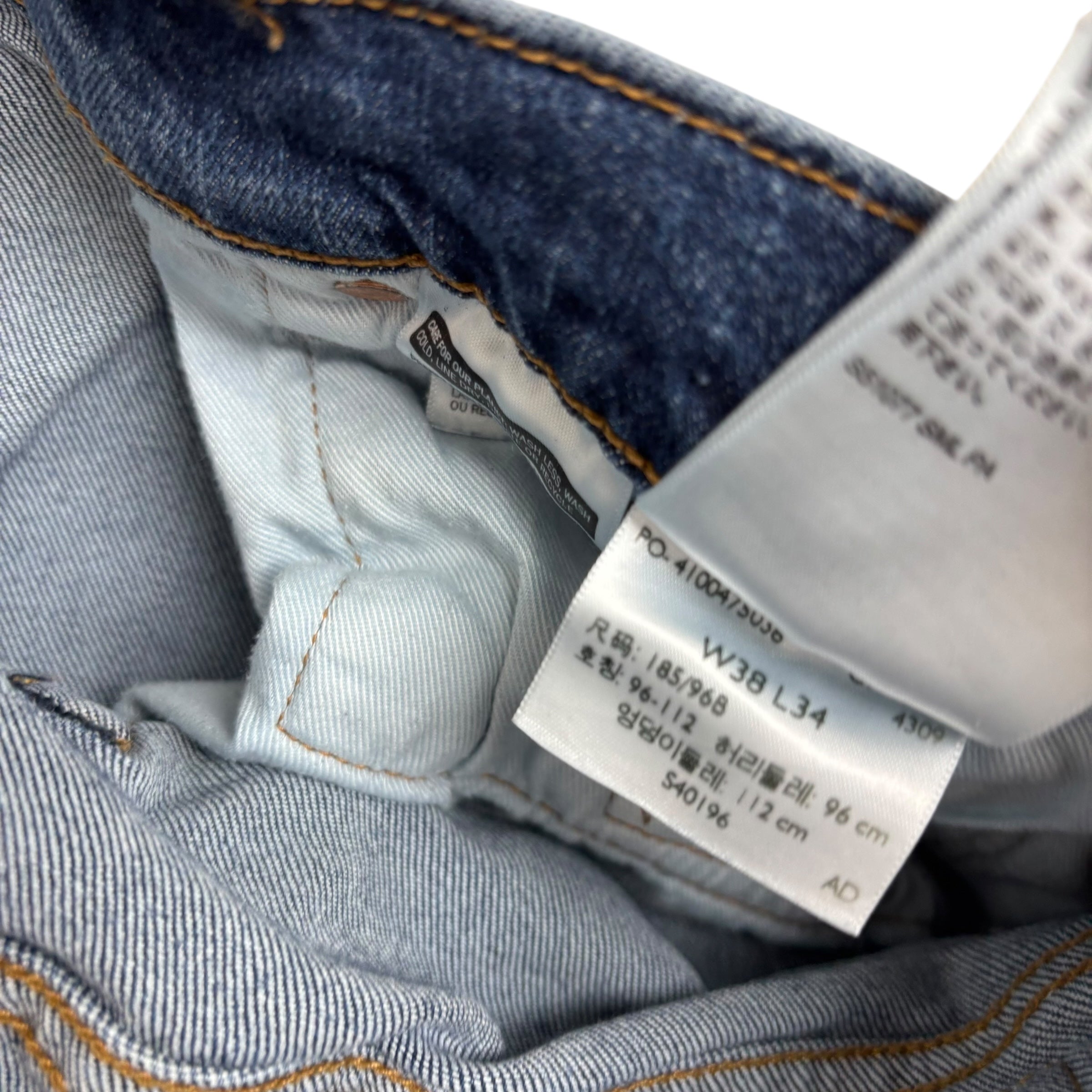 Levis 502 Jeans W38 L34 Mens Mid Blue Regular Tapered Fit Stretch Denim (E)