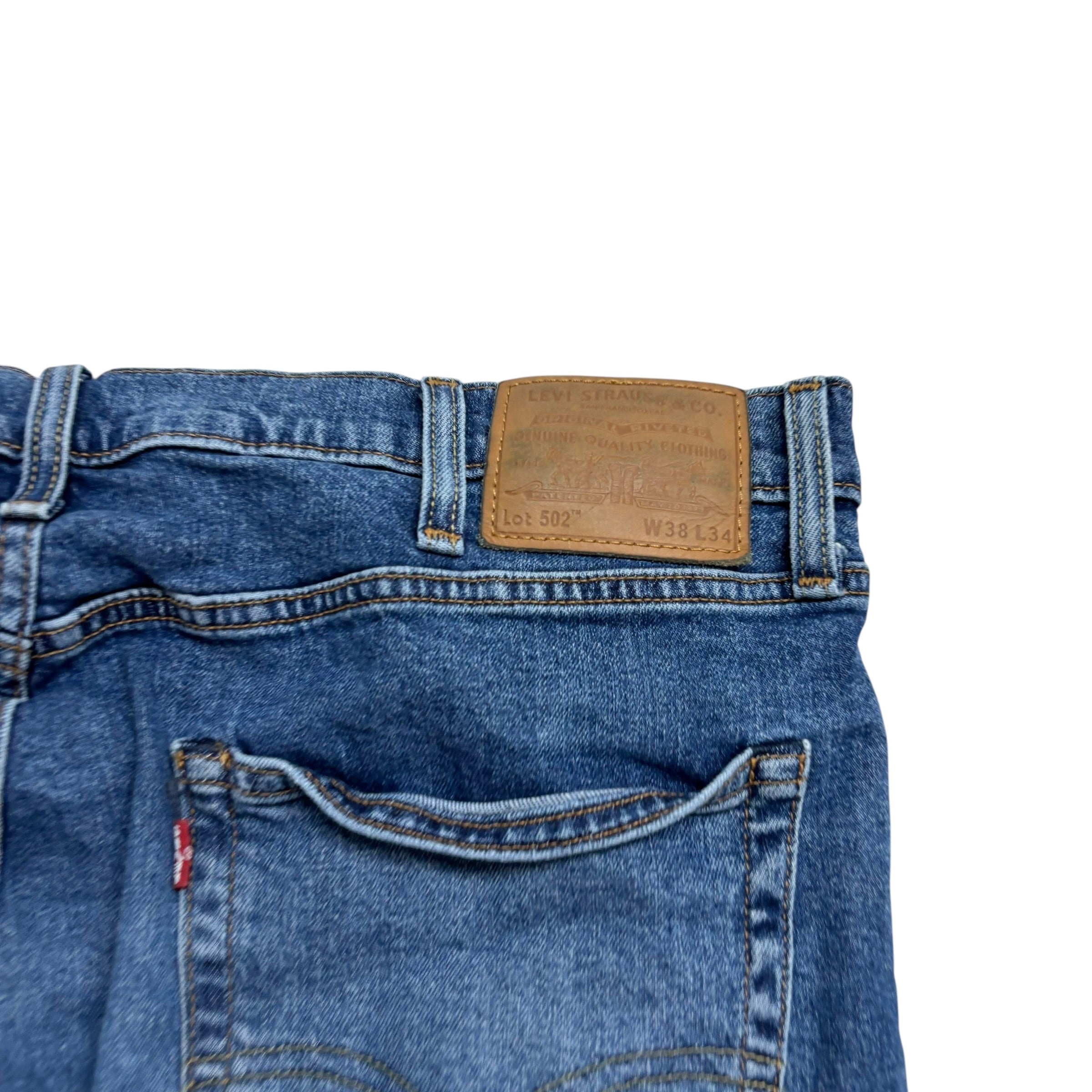 Levis 502 Jeans W38 L34 Mens Mid Blue Regular Tapered Fit Stretch Denim (E)