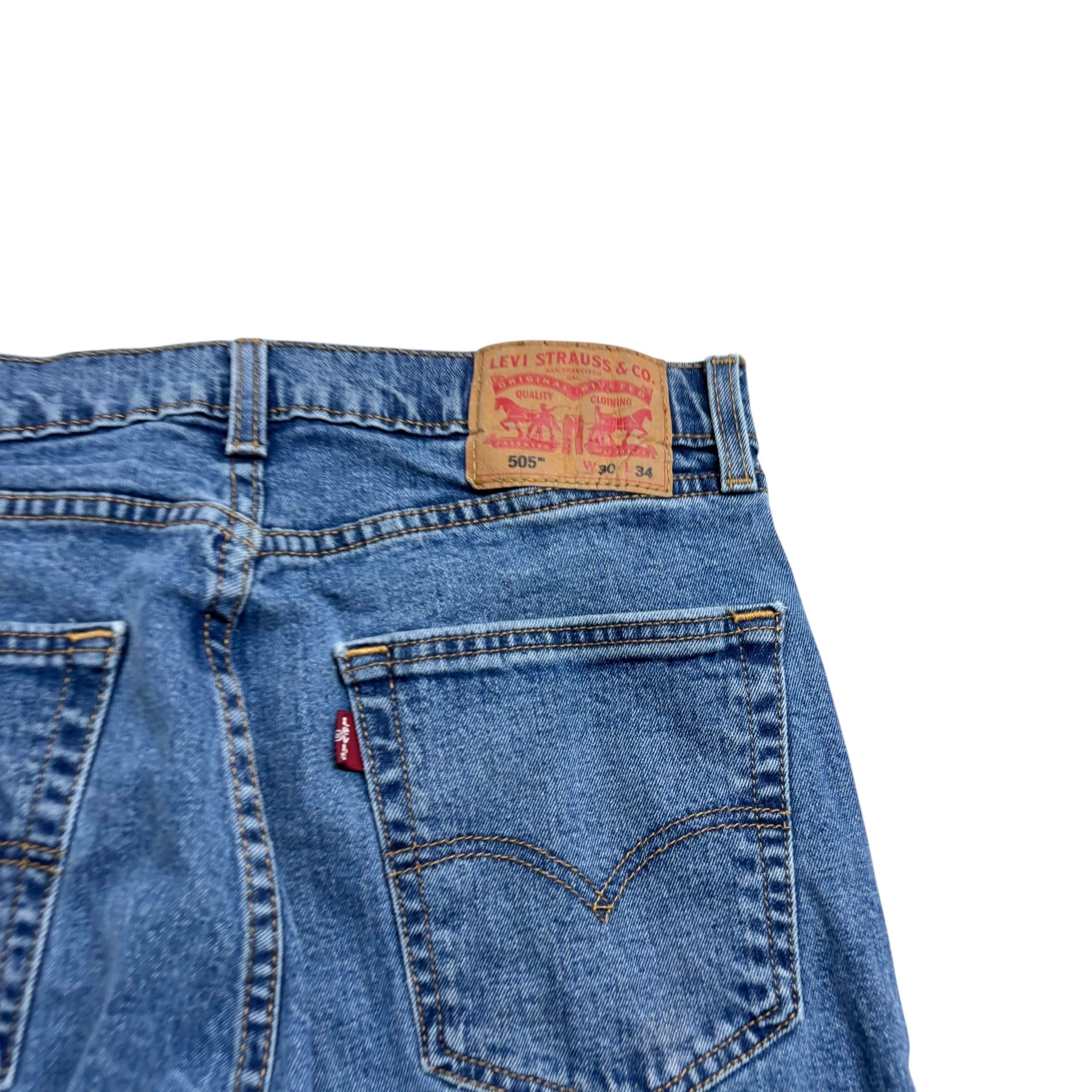 Levis 505 Jeans W30 L33 Mens Mid Blue Slim Straight Fit Stretch Denim (E)