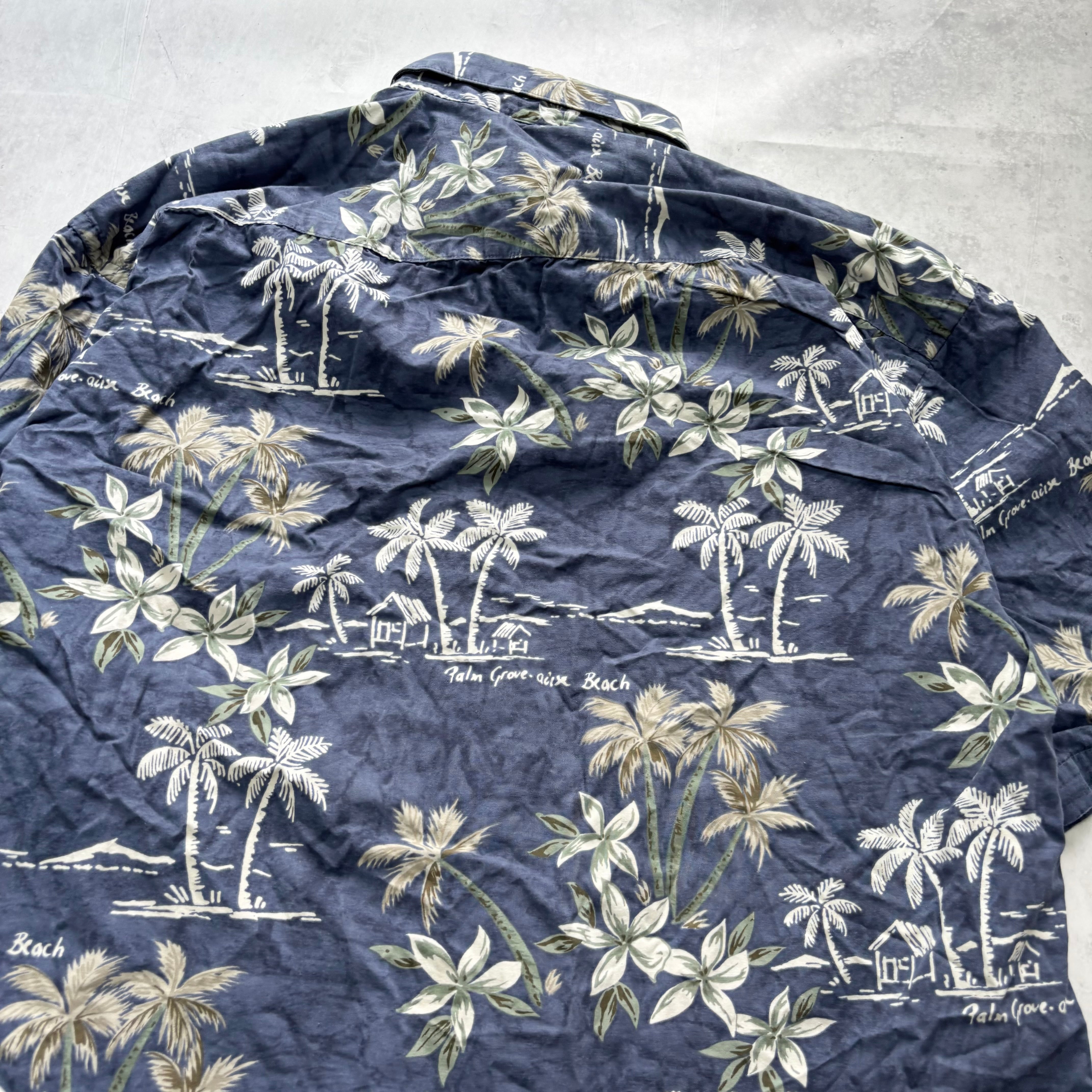 Hawaiian Shirt Mens Large Blue Floral Aloha Short Sleeve Cotton (E)