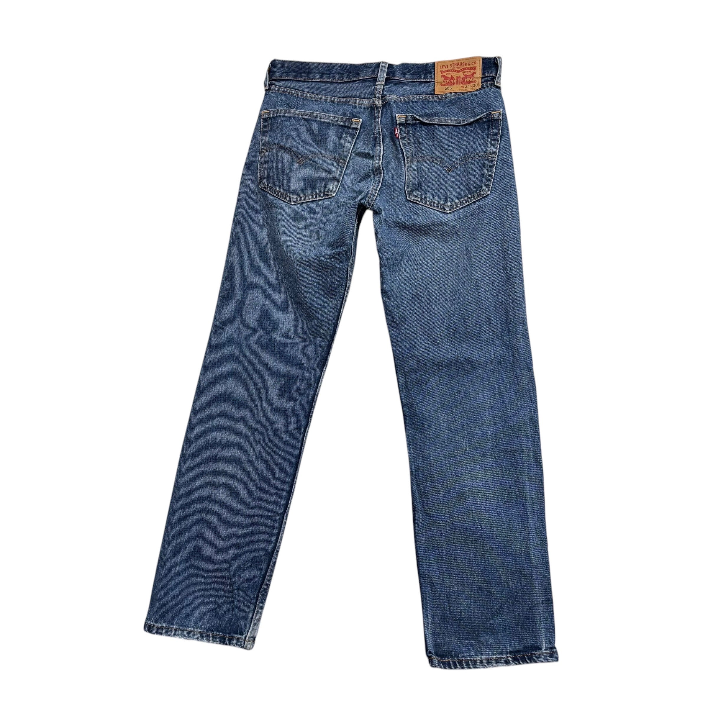 Levis 505 Jeans W31 L30 Mens Mid Blue Regular Straight Fit Denim (F)