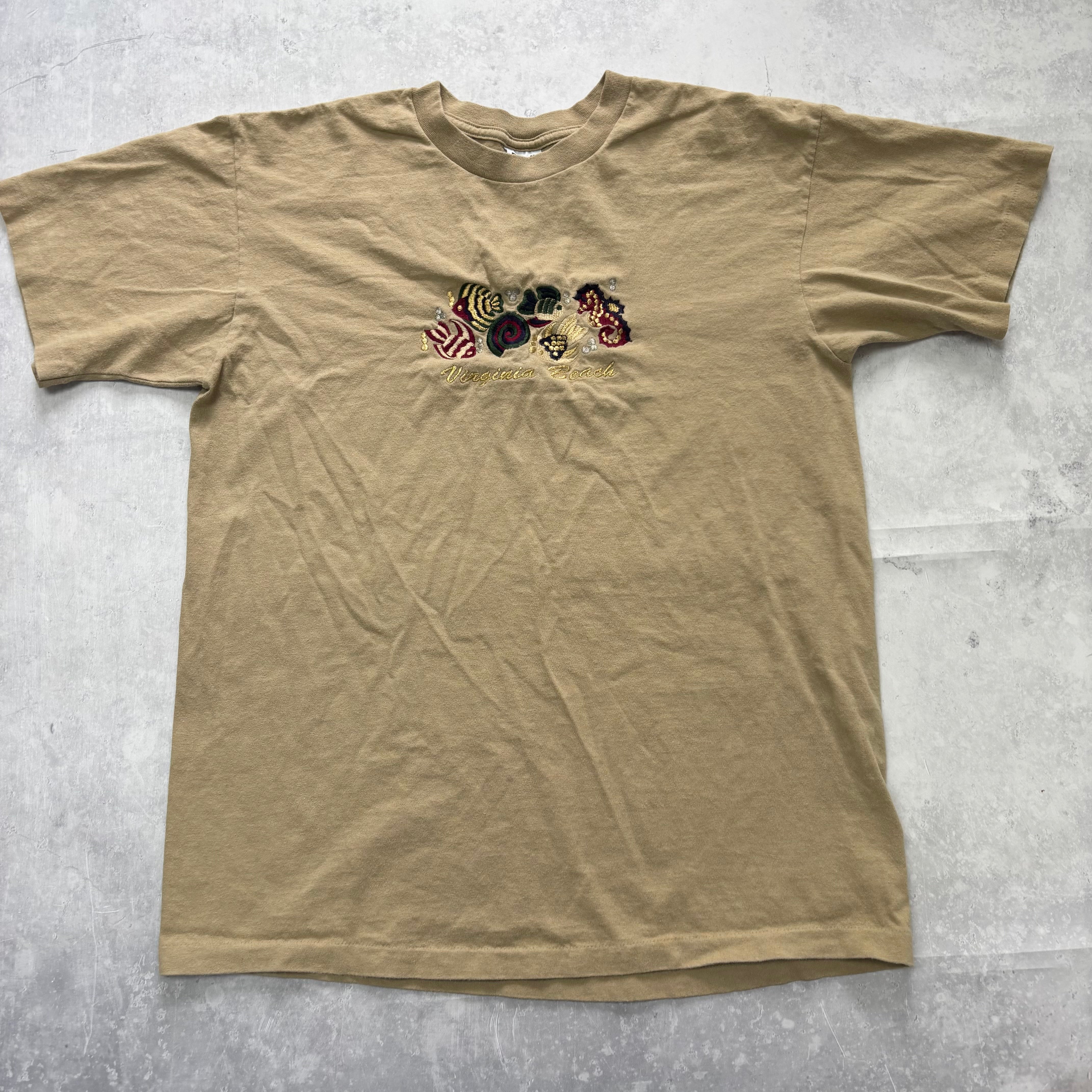 Vintage T Shirt Mens Medium Beige Single Stitch Graphic Print 90s Tourist (E)