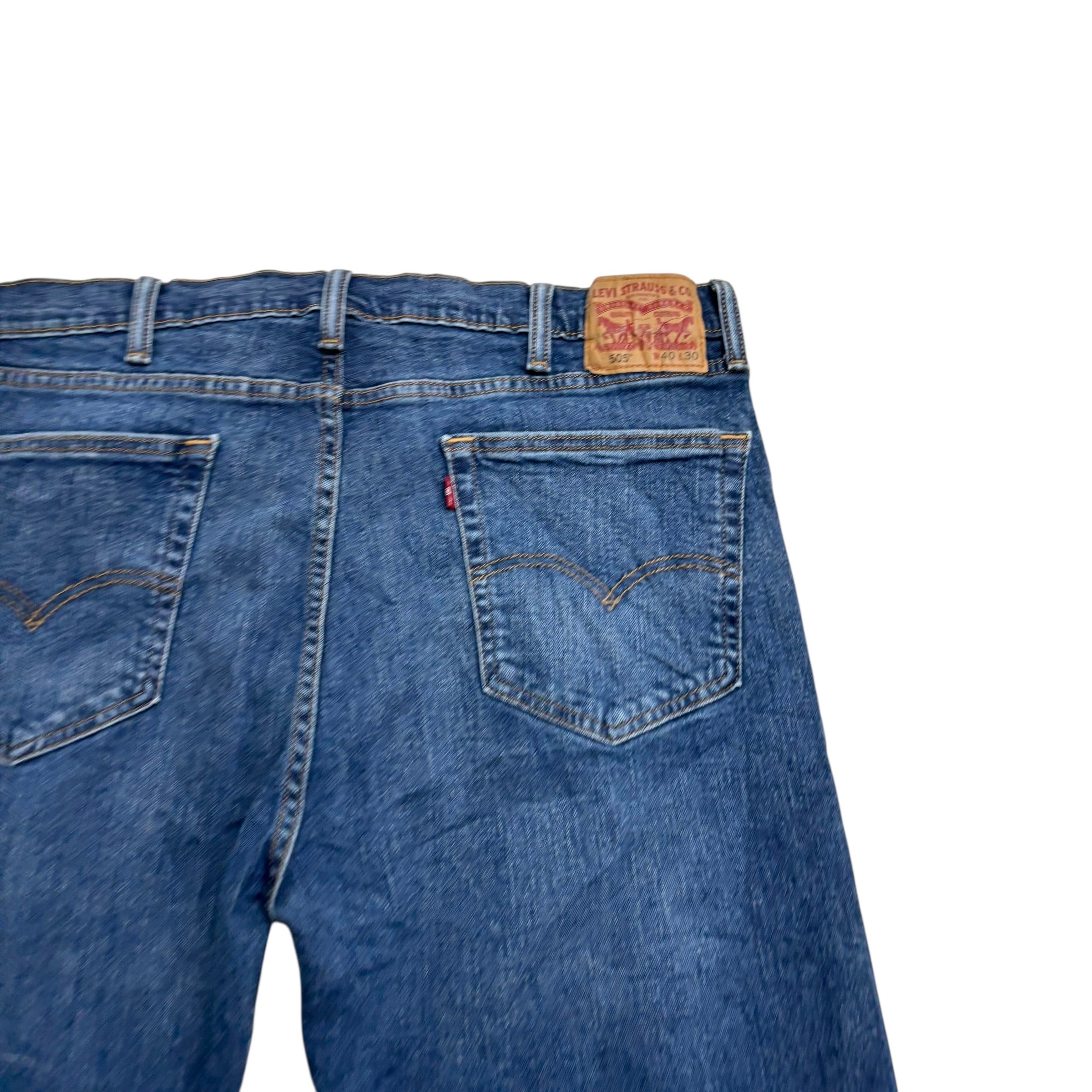 Levis 505 Jeans W40 L30 Mens Mid Blue Regular Straight Fit Stretch Denim (E)