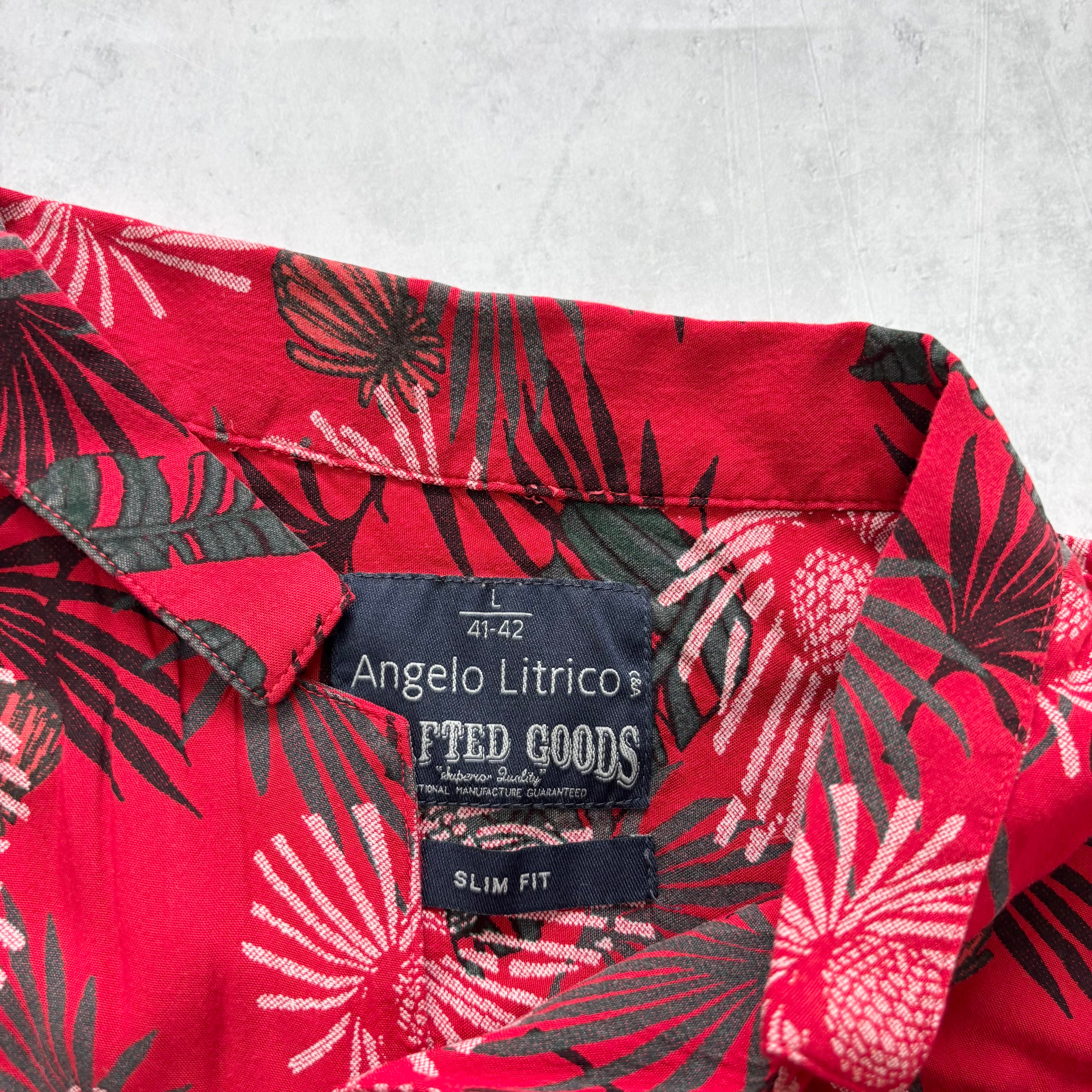 Hawaiian Shirt Mens Large Red Floral Aloha Short Sleeve Viscose Slim Fit (E)