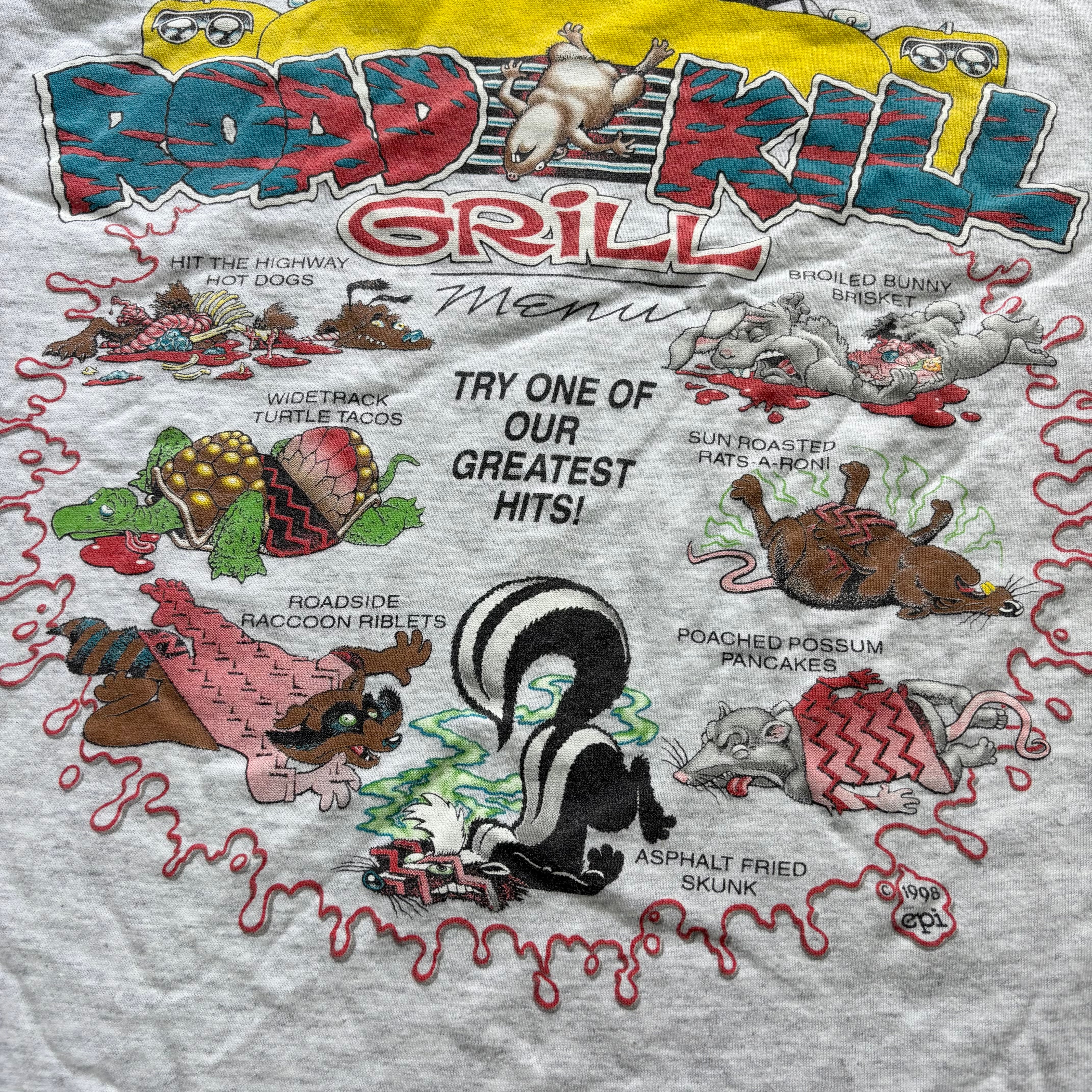 Vintage T Shirt Mens Large Grey Single Stitch Graphic Print 90s USA Cartoon (E)