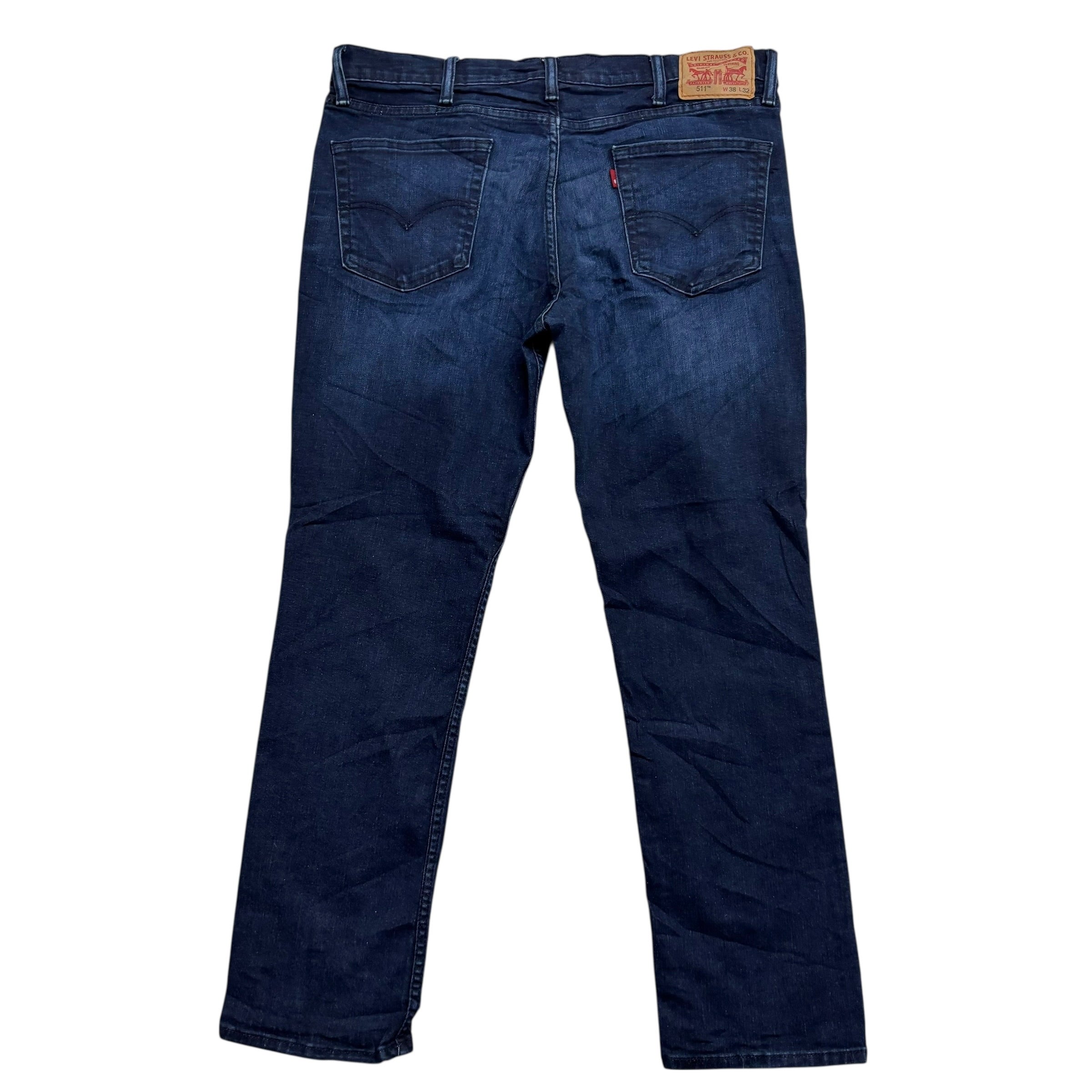 Levis 511 Jeans W38 L30 Mens Navy Blue Slim Fit Stretch Denim (E)