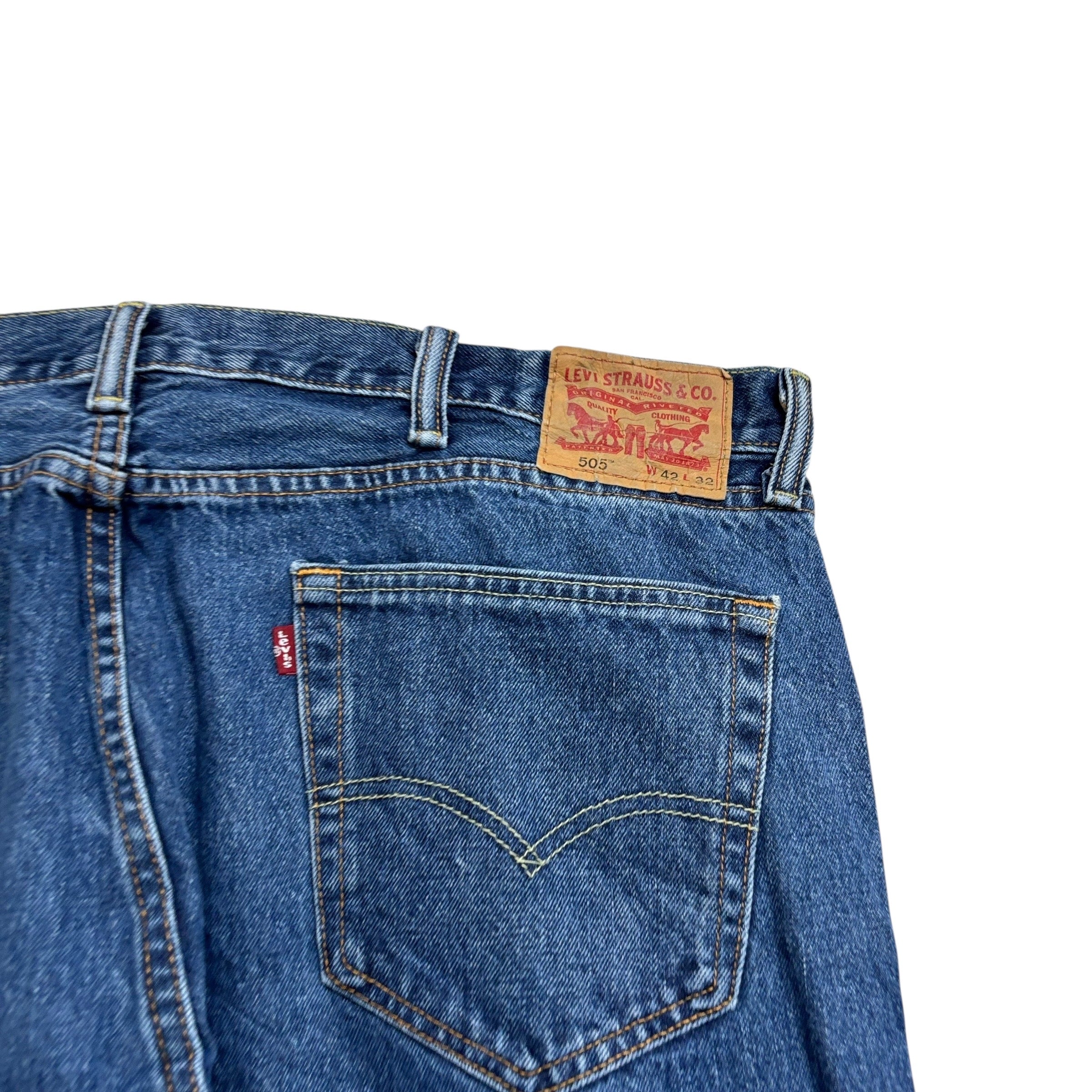 Levis 505 Jeans W42 L32 Mens Mid Blue Regular Straight Fit Denim