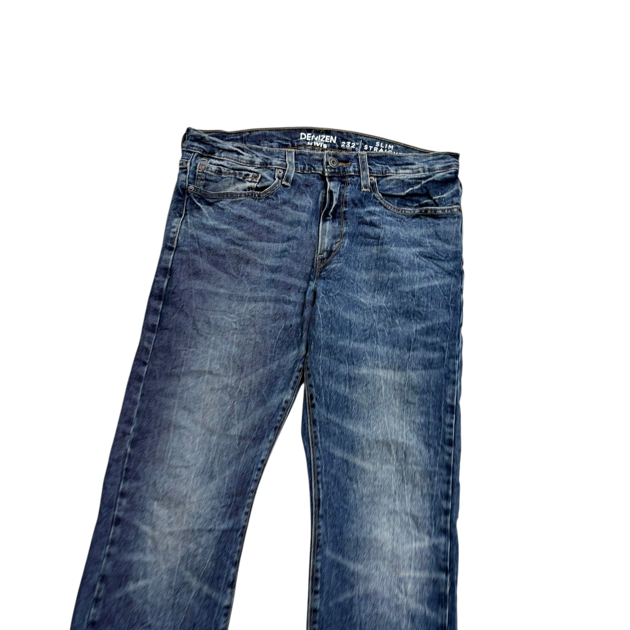 Levis Denizen Jeans W34 L32 Mens Mid Blue Slim Straight Fit Stretch Denim (E)