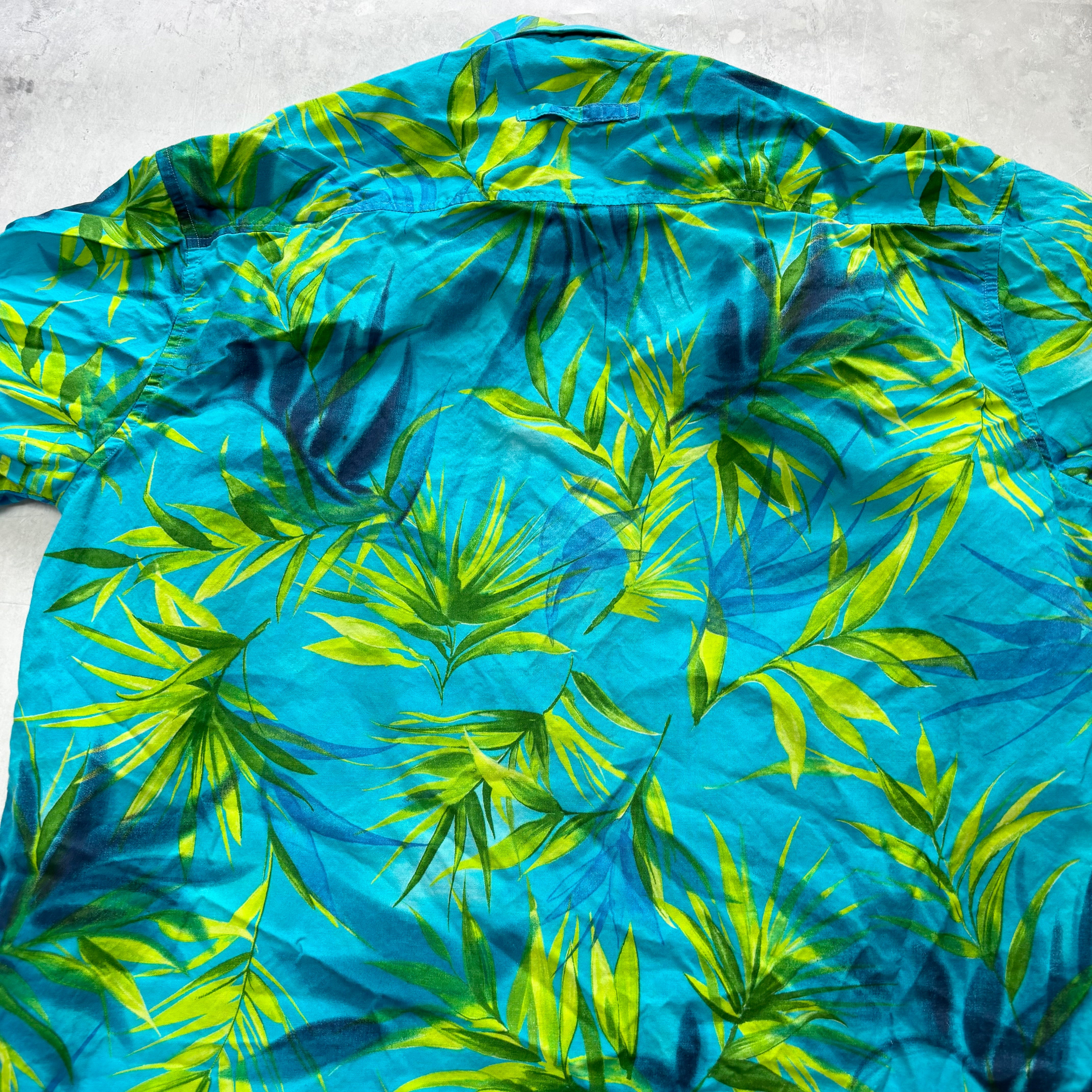 Vintage Hawaiian Shirt Mens Large Blue Floral Aloha Short Sleeve Cotton (E)
