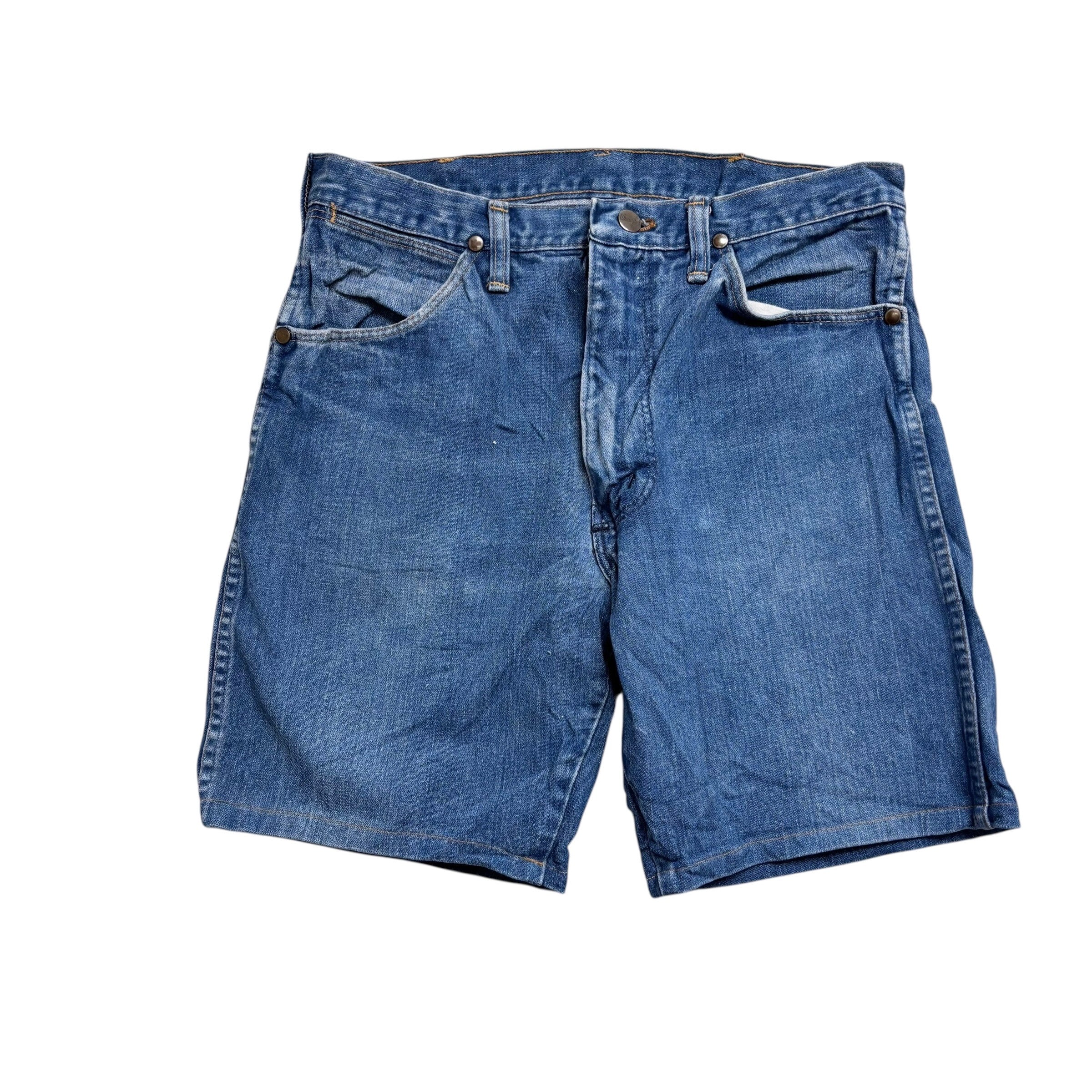 Wrangler Denim Shorts W30 Mens Mid Blue 7in Regular Fit Vintage
