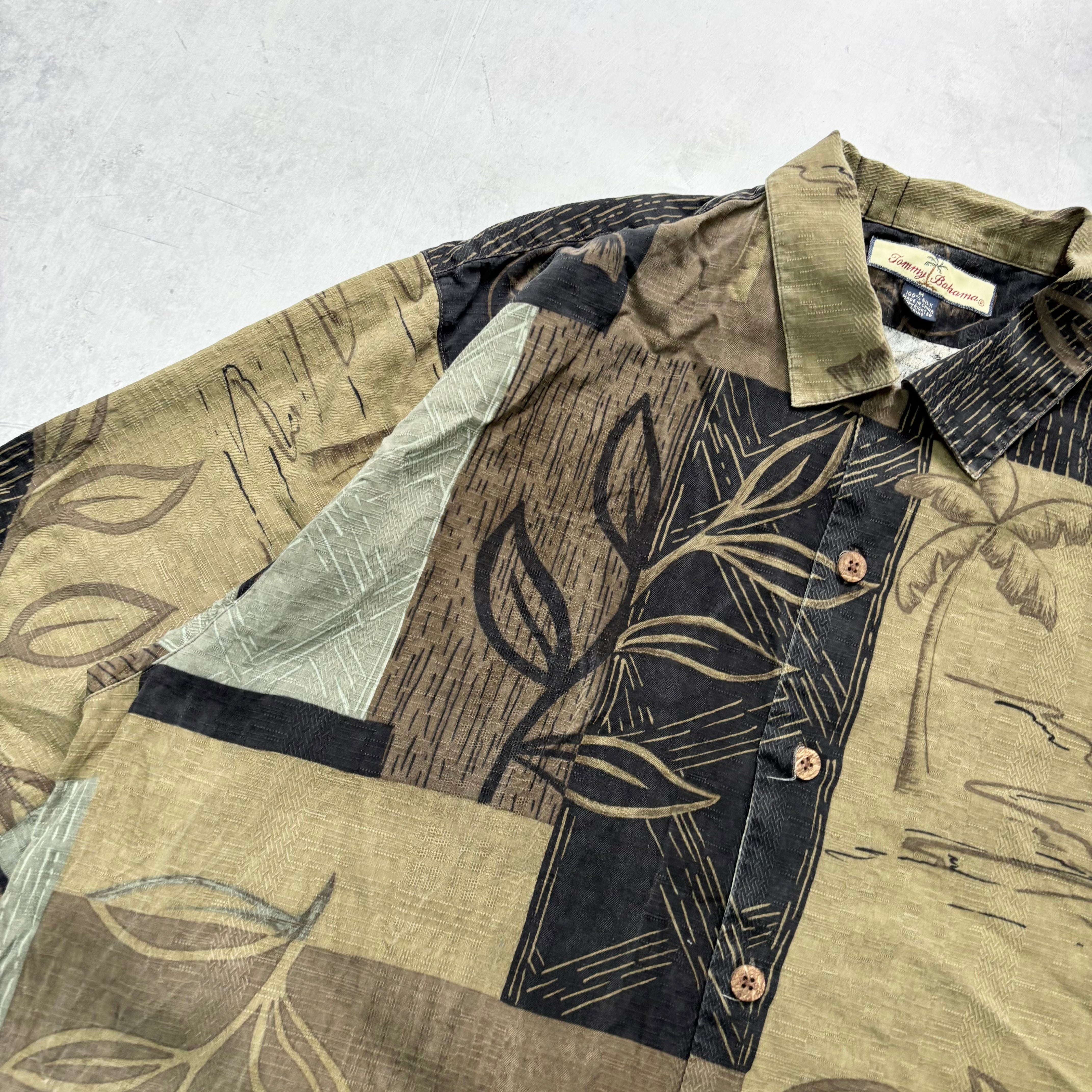 Vintage Hawaiian Shirt Mens Medium Green Tommy Bahama Silk Short Sleeve (E)