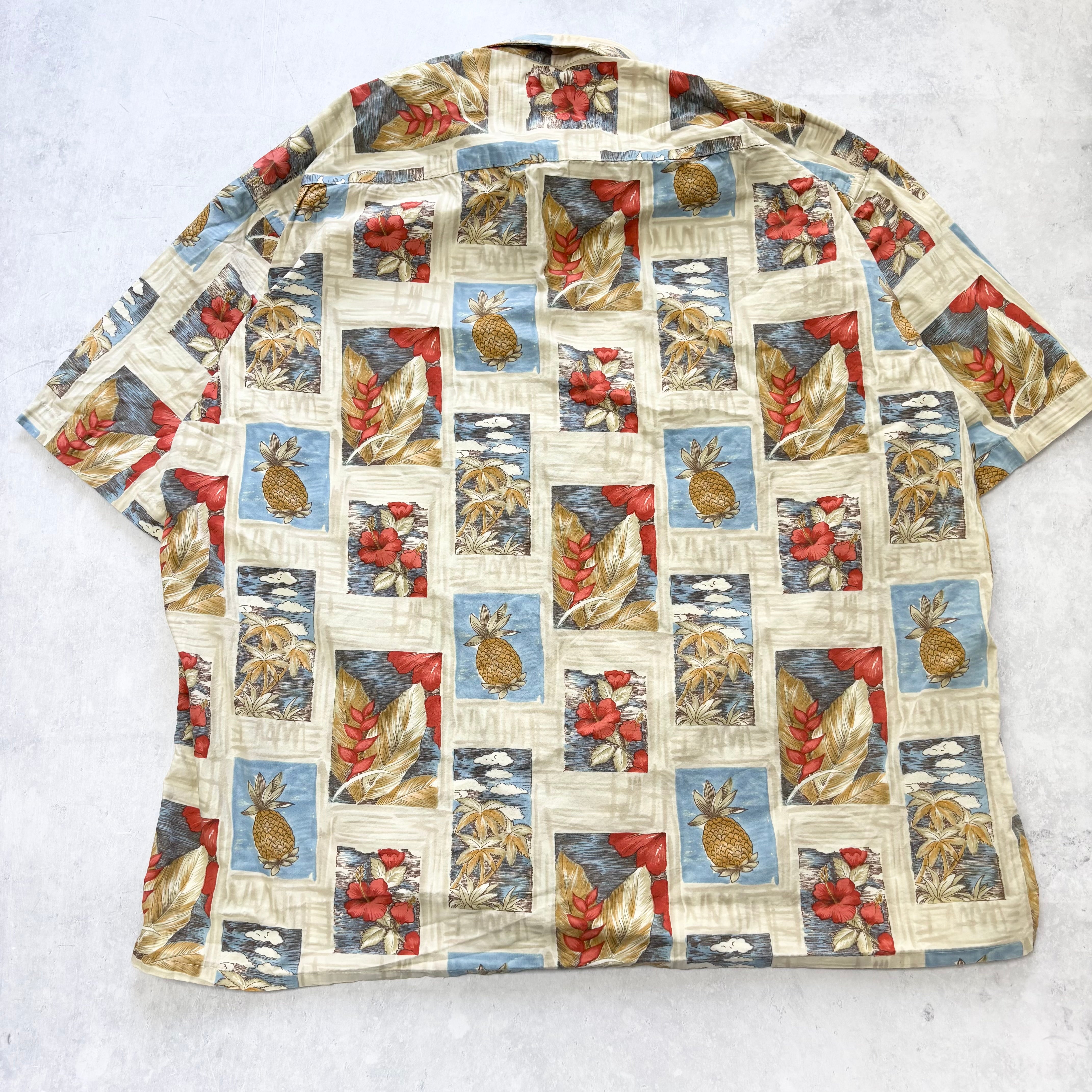 Vintage Hawaiian Shirt Mens XXL Beige Floral Aloha Short Sleeve Rayon (E)