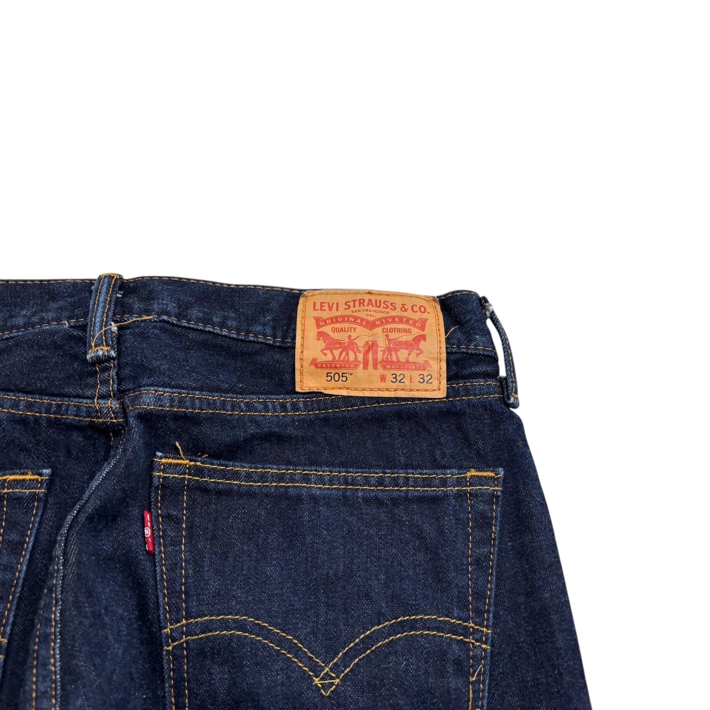 Levis 505 Jeans W32 L32 Mens Dark Blue Regular Straight Fit Denim (E)