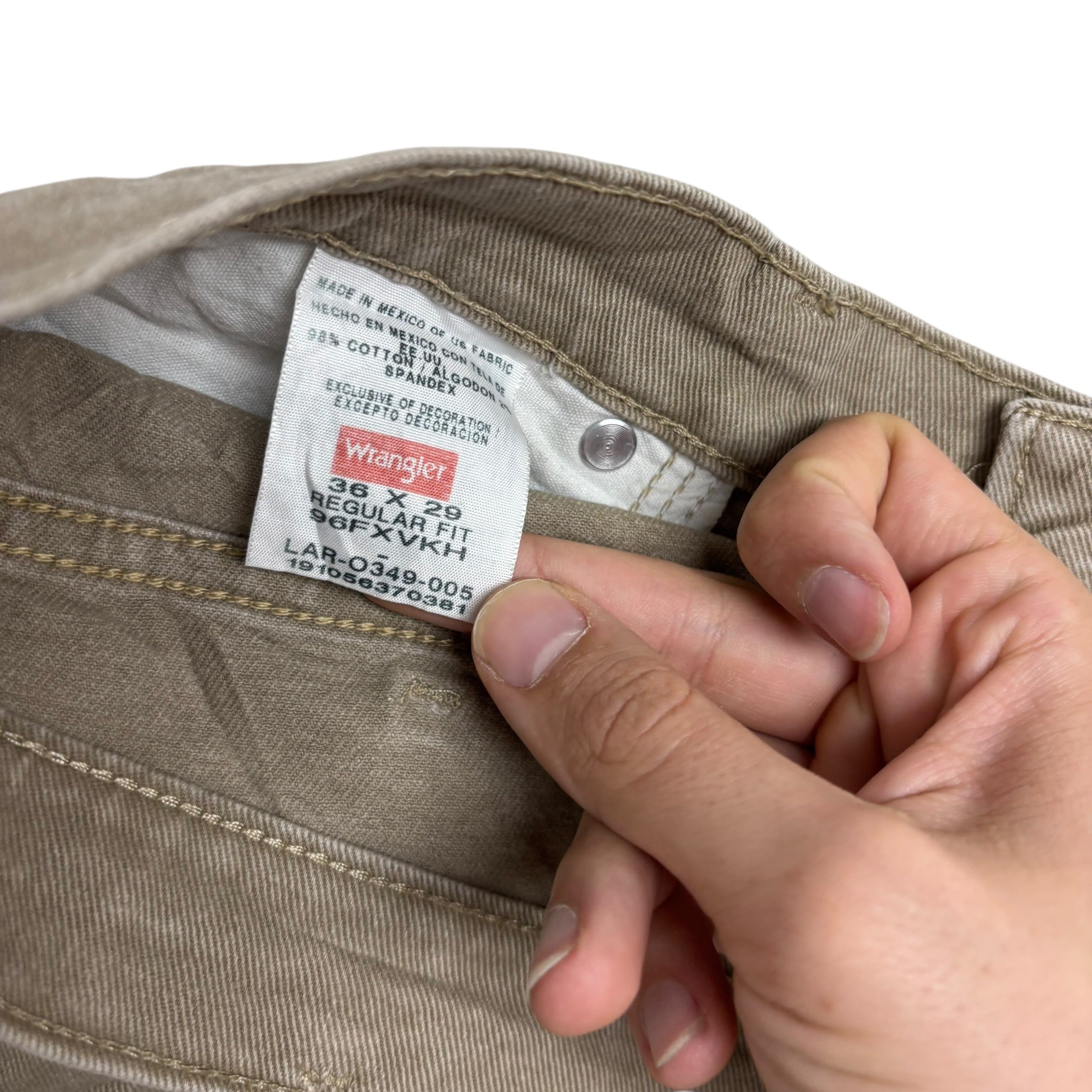 Wrangler Jeans W36 L29 Mens Beige Regular Straight Fit Stretch Denim (E)