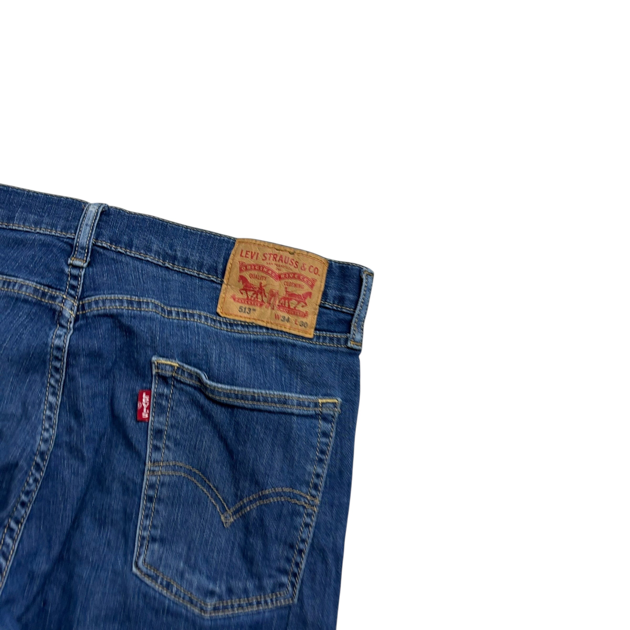 Levis 513 Jeans W34 L30 Mens Mid Blue Slim Straight Fit Stretch Denim