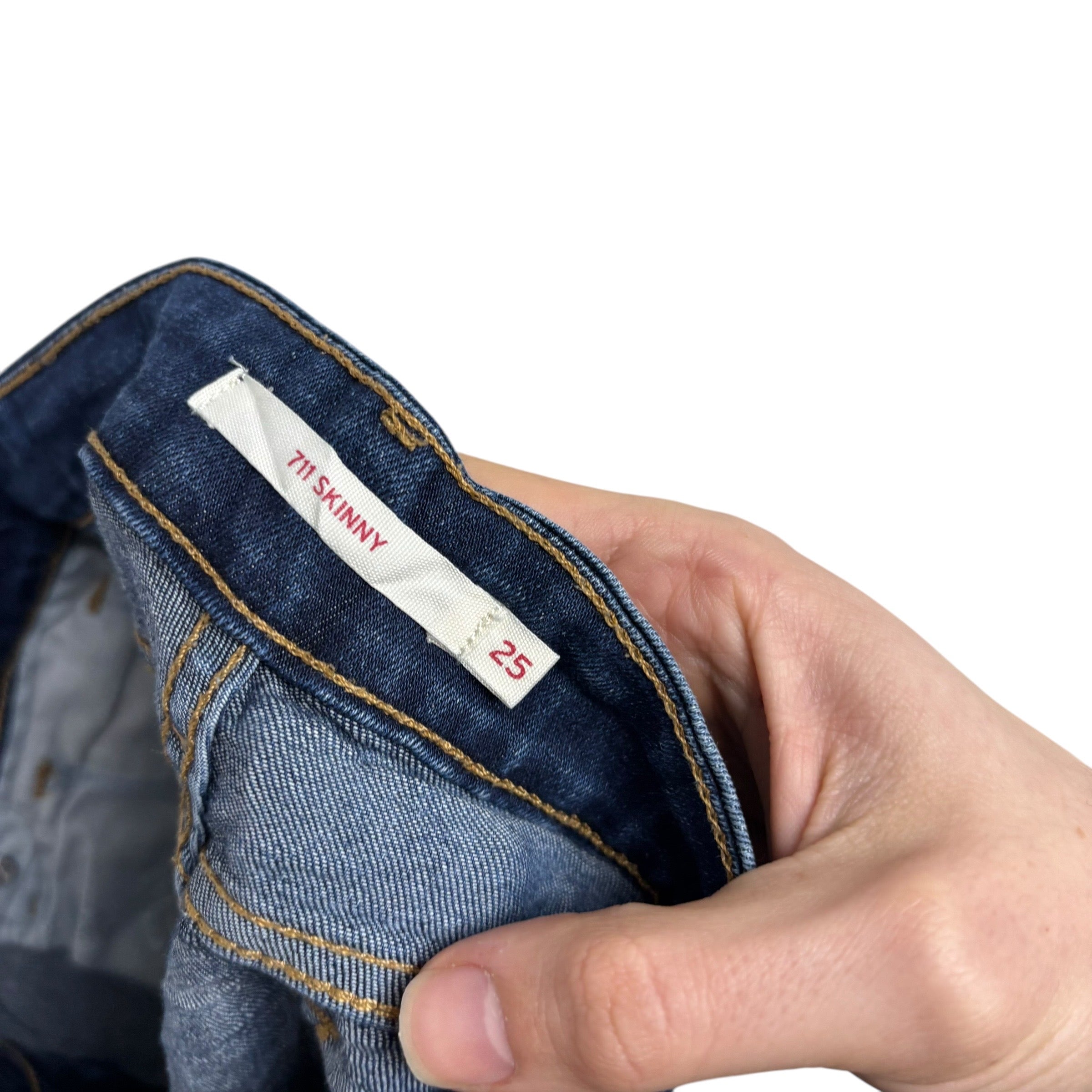 Levis 711 Jeans W25 L28 Womens Mid Blue Skinny Fit Stretch Denim (G)