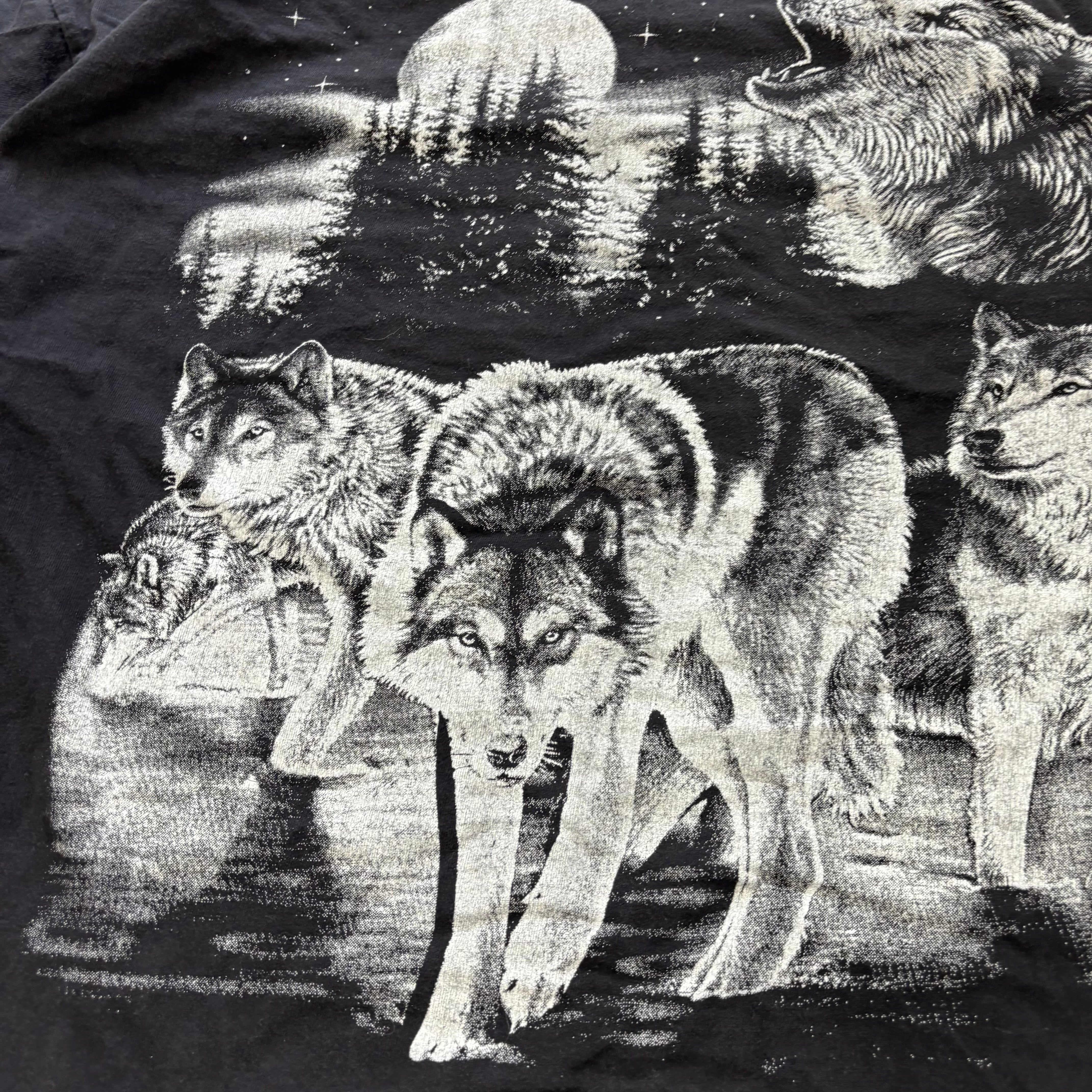 Vintage T Shirt Mens XXL Black Graphic Print 90s Wolves Nature