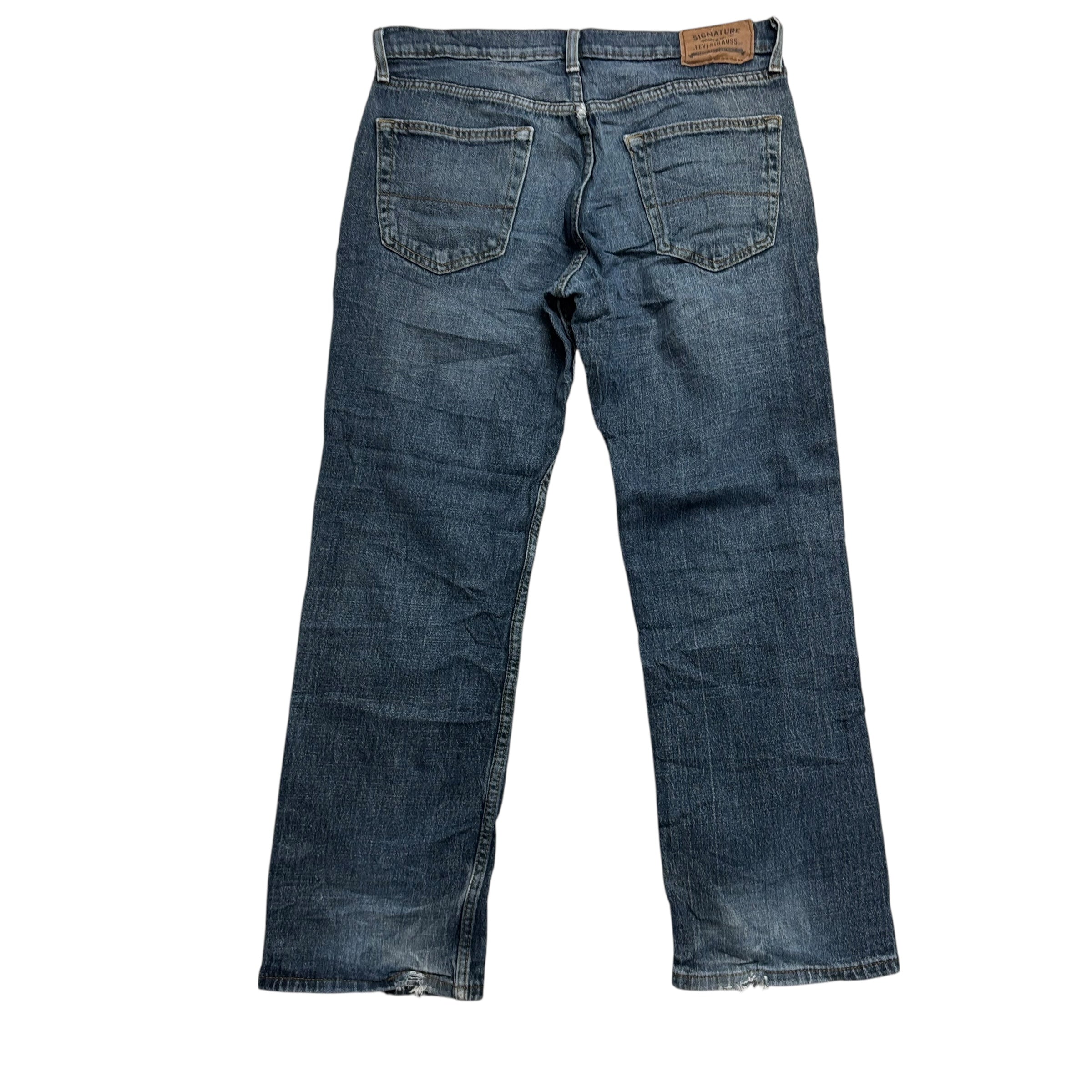 Levis Signature Jeans W32 L30 Mens Mid Blue Relaxed Straight Stretch Denim (F)