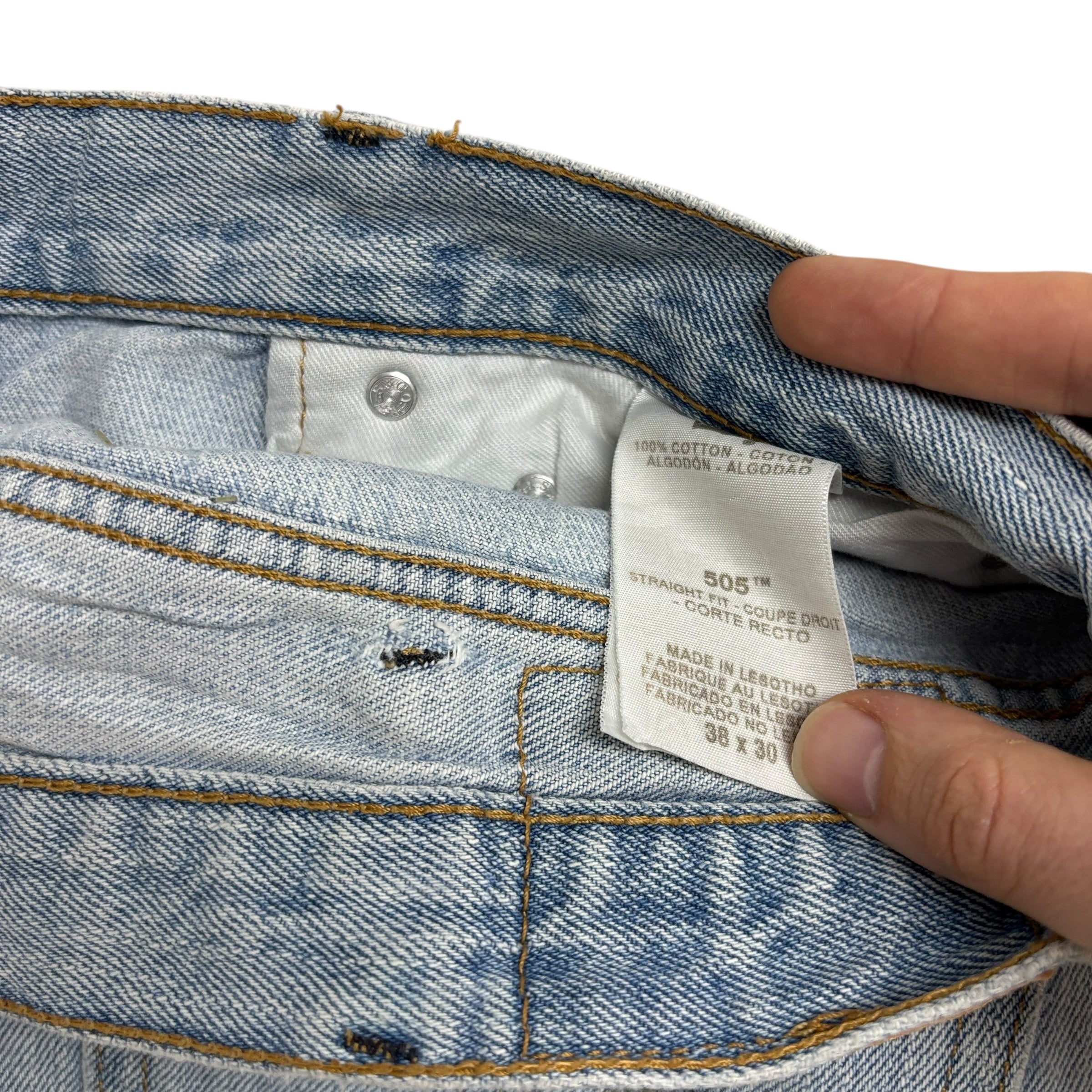 Levis 505 Jeans W38 L30 Mens Light Blue Regular Straight Fit Vintage Denim (F)
