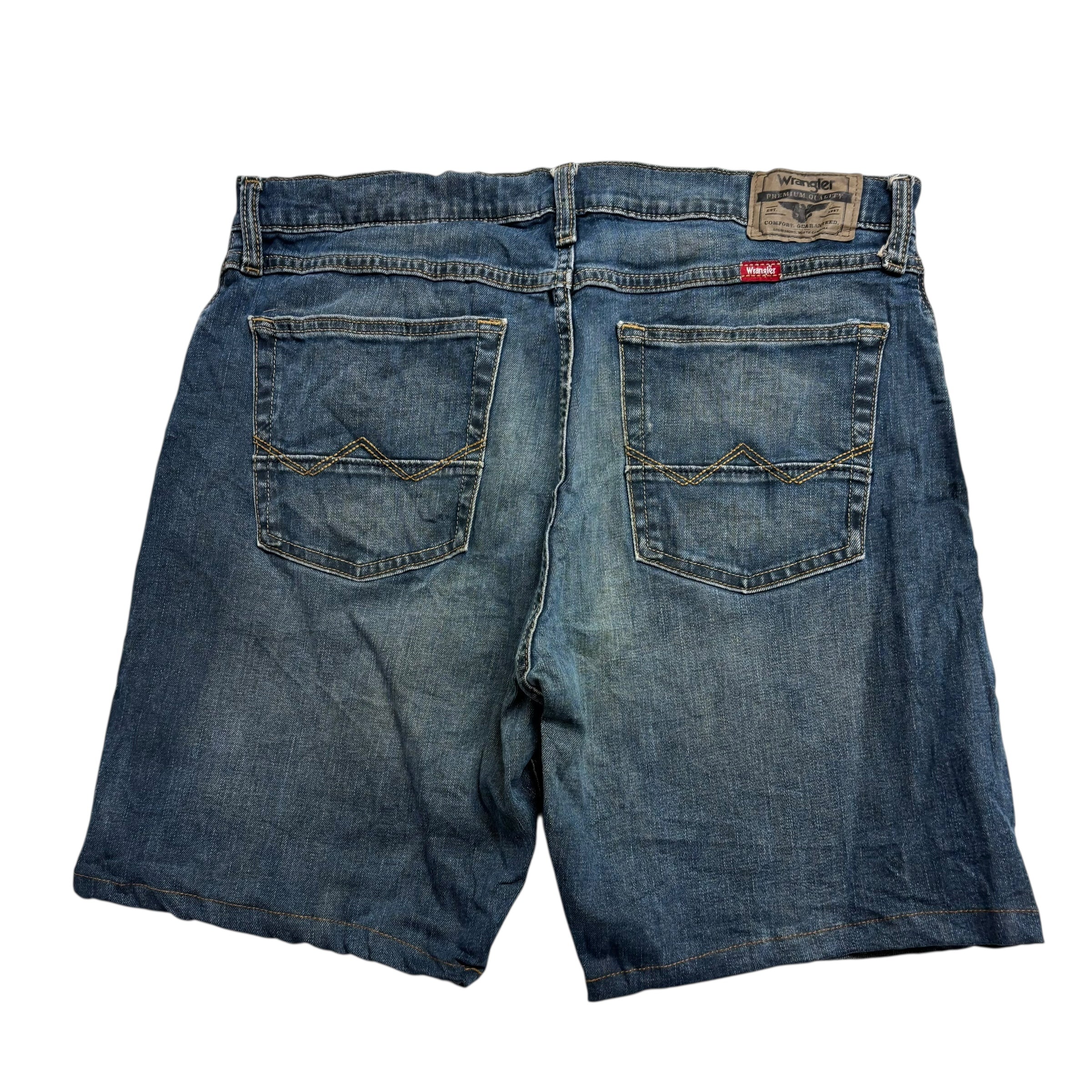 Wrangler Denim Shorts W32 Mens Dark Blue 9in Regular Fit Stretch