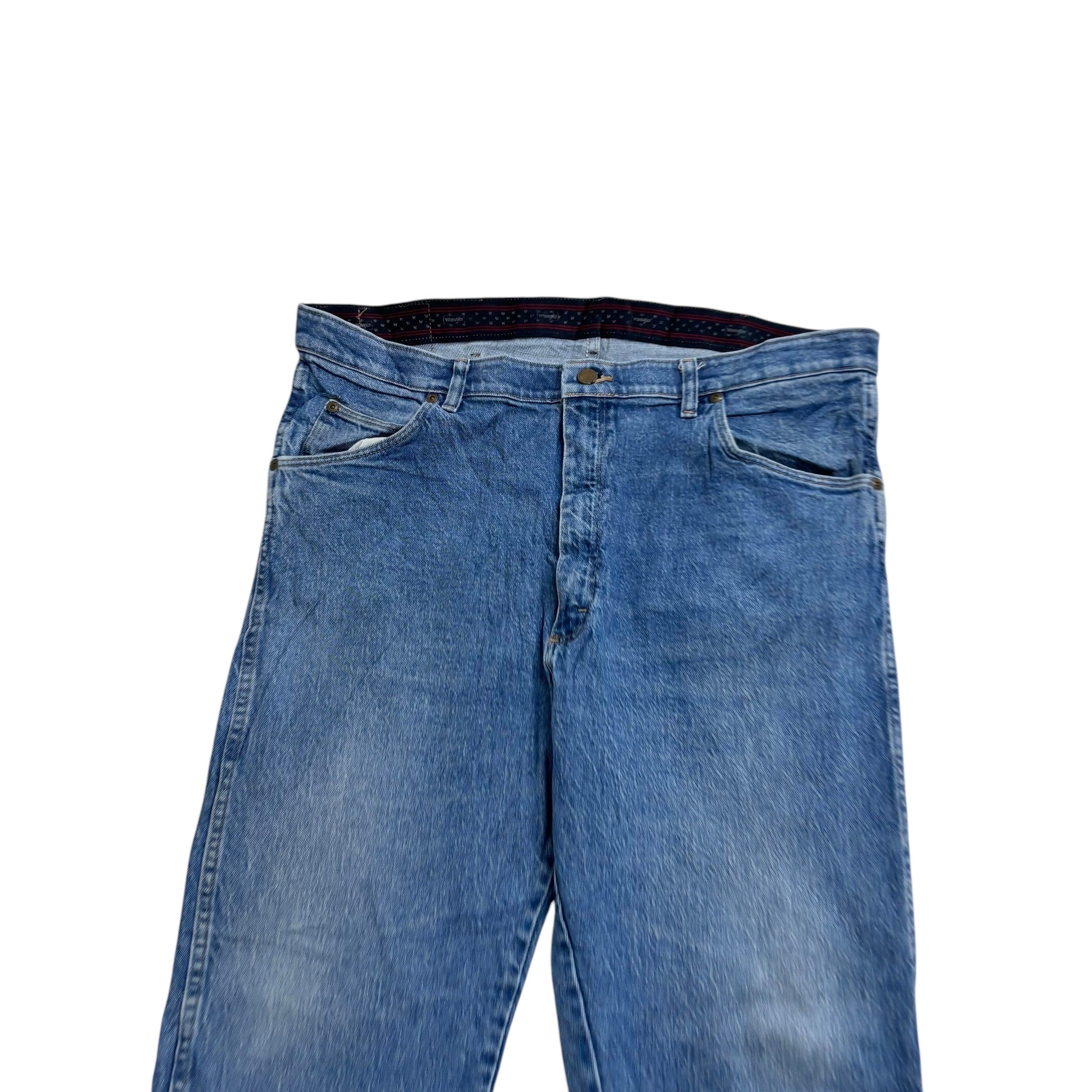 Wrangler Jeans W38 L30 Mens Mid Blue Regular Straight Fit Stretch Denim (E)