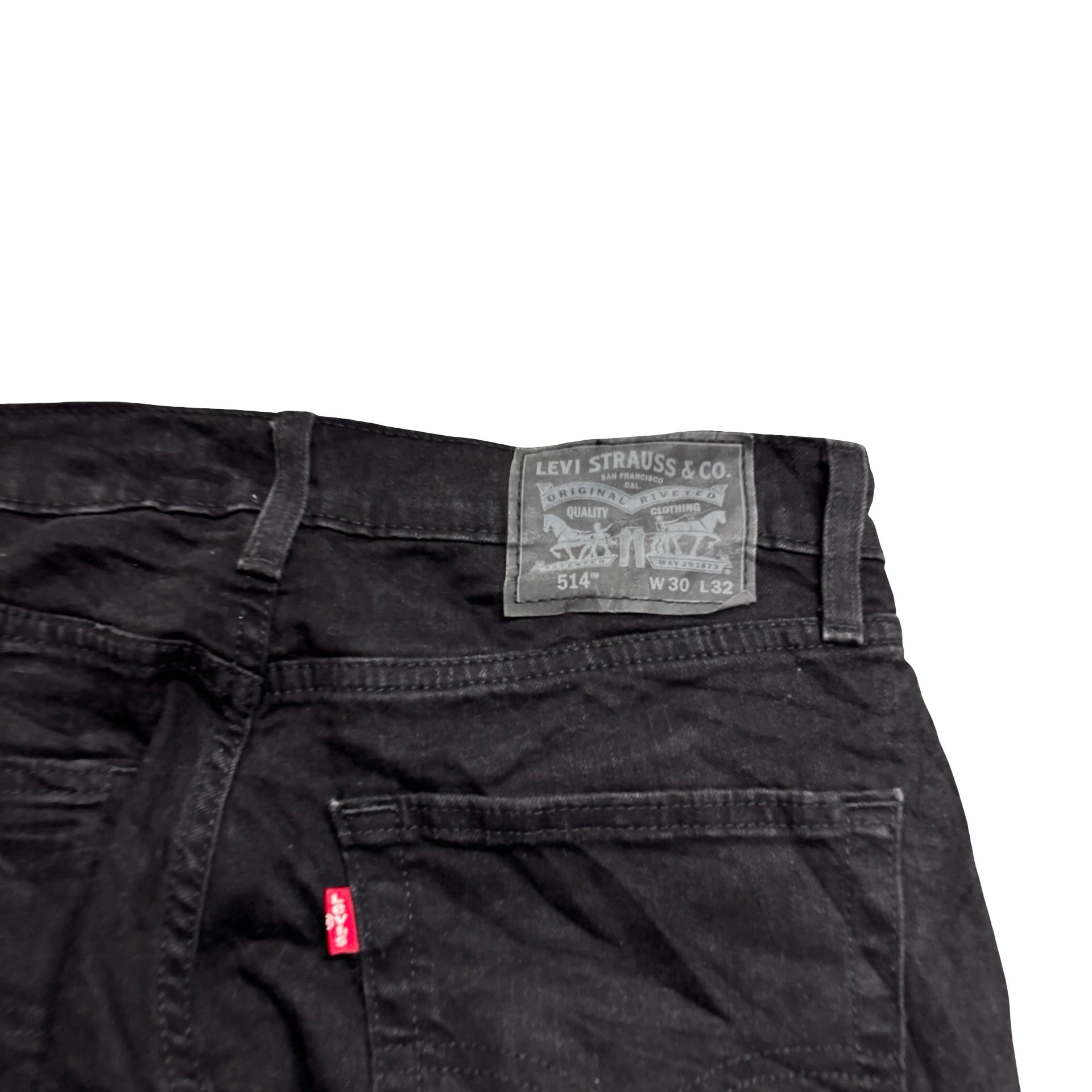 Levis 514 Jeans W30 L32 Mens Black Regular Straight Fit Stretch Denim (E)