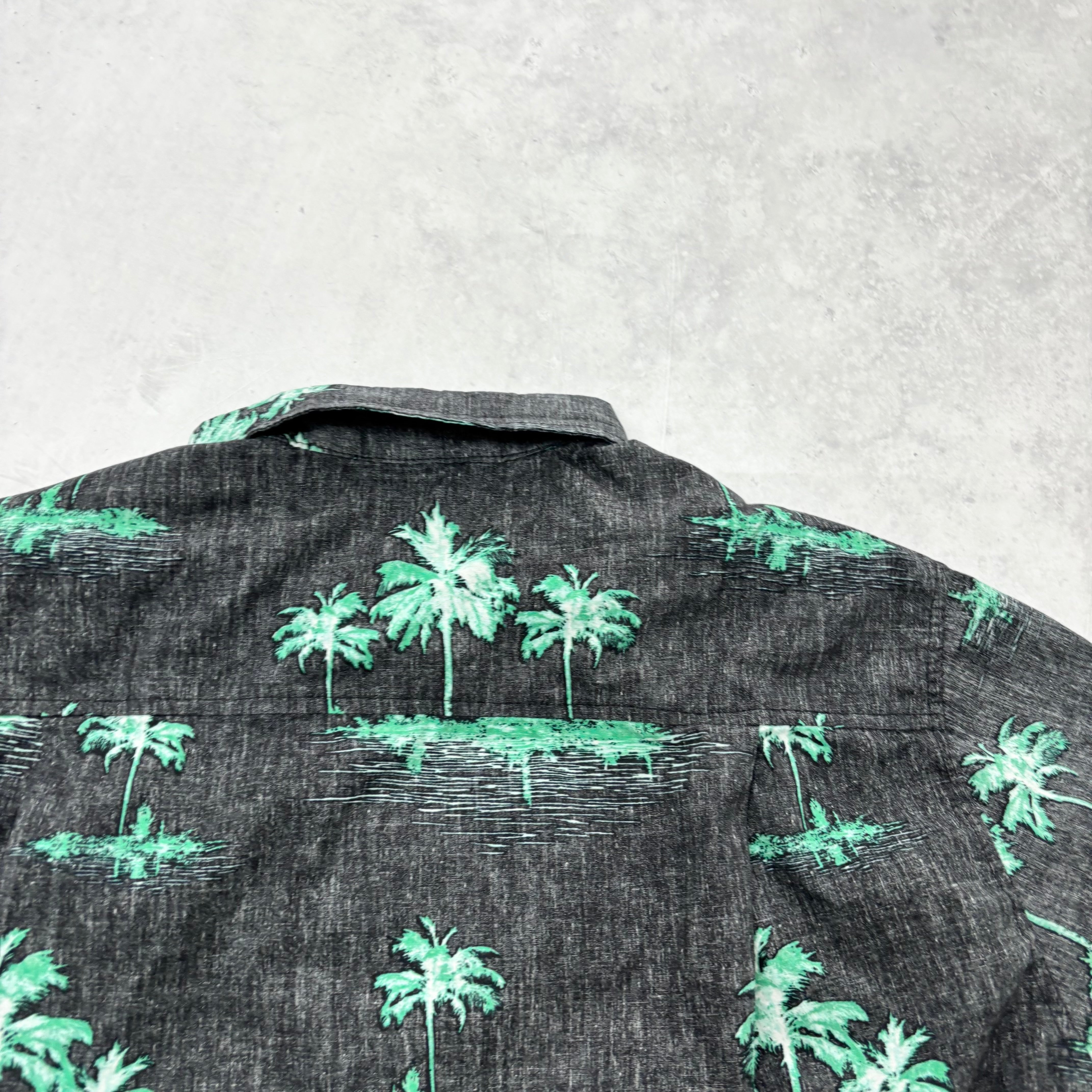 Hawaiian Shirt Mens Large Black Floral Aloha Short Sleeve Cotton Regular Fit (E)