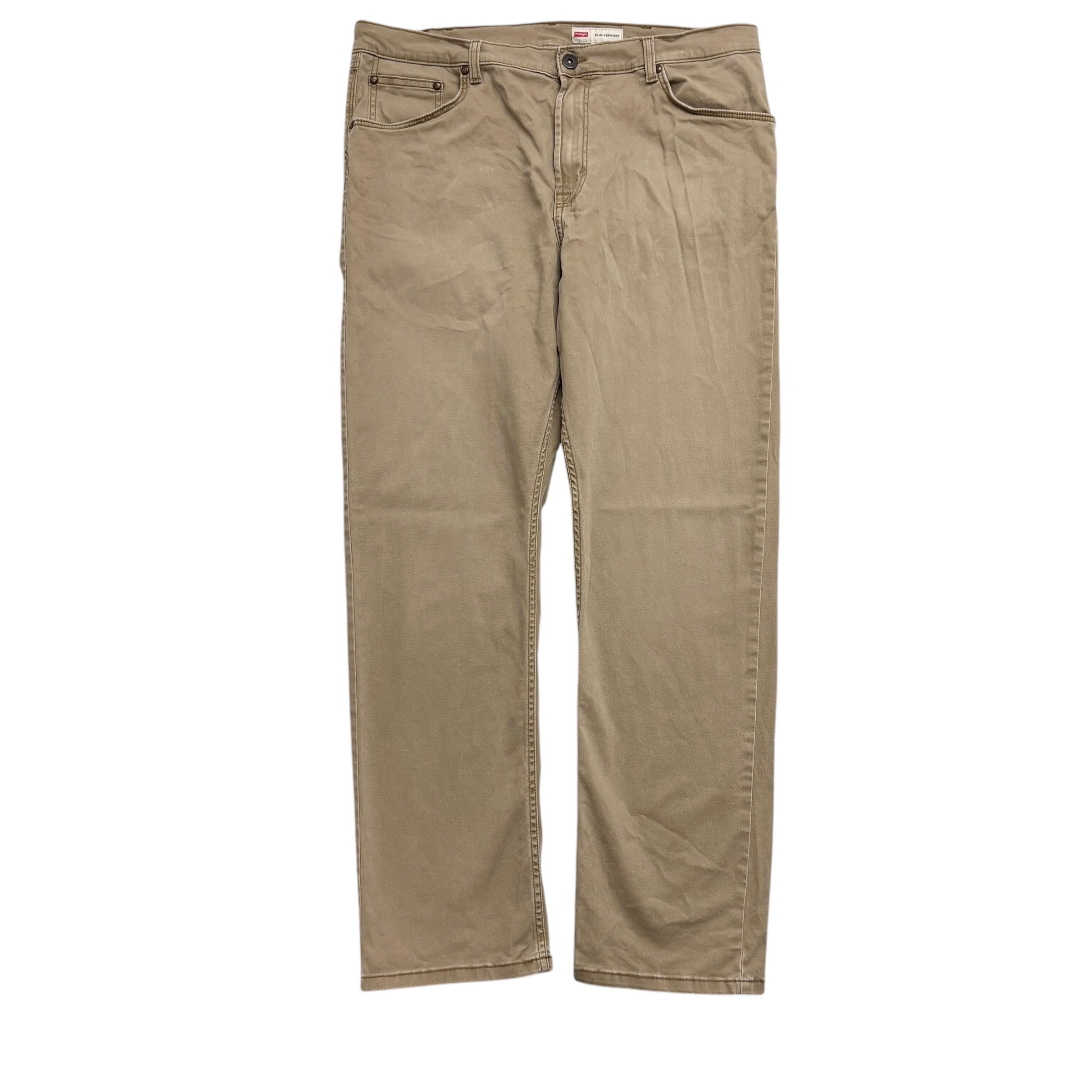 Wrangler Trousers W38 L32 Mens Tan Beige Slim Straight Fit Stretch Pants (E)