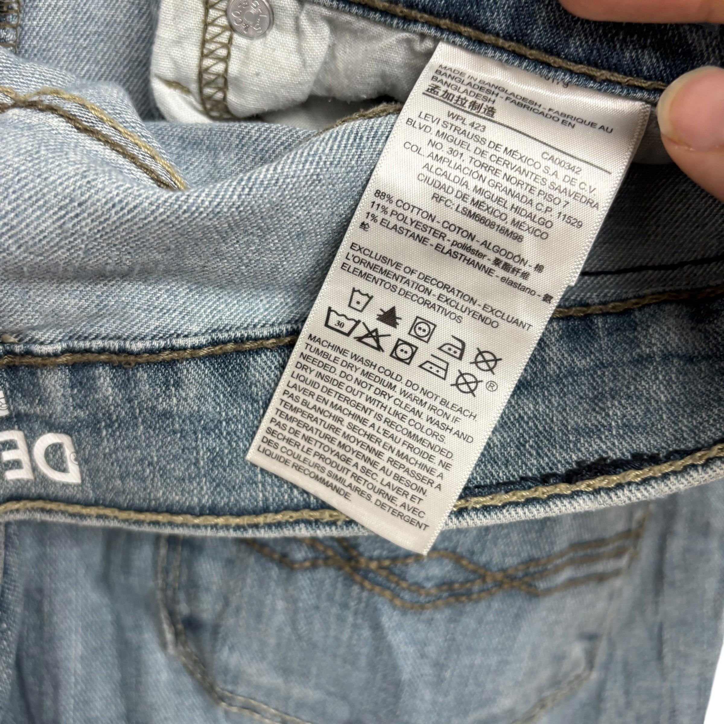 Levis Denizen Jeans W31 L30 Mens Light Blue Slim Fit Stretch Denim