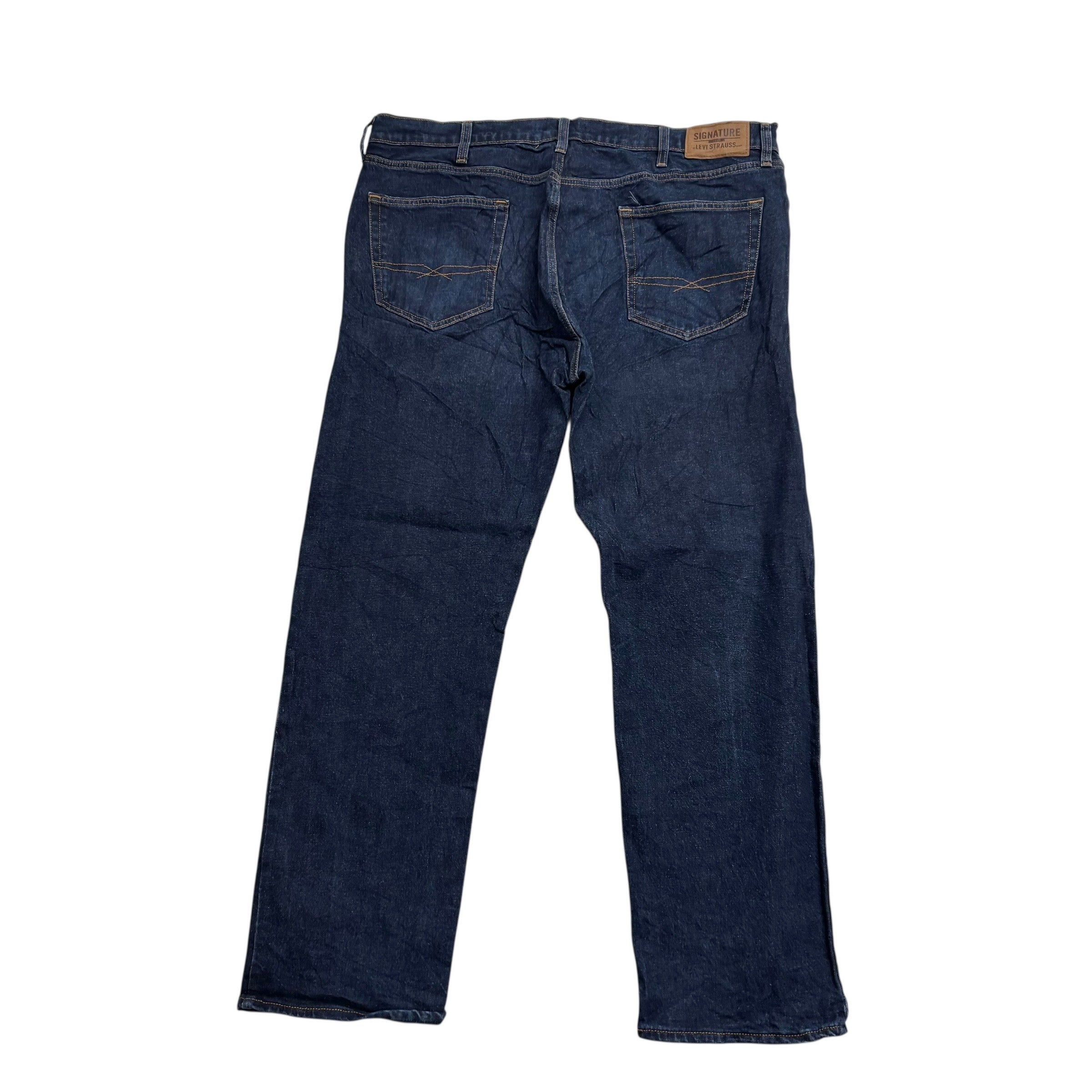 Levis Signature Jeans W40 L30 Mens Dark Blue Regular Straight Stretch Denim (E)