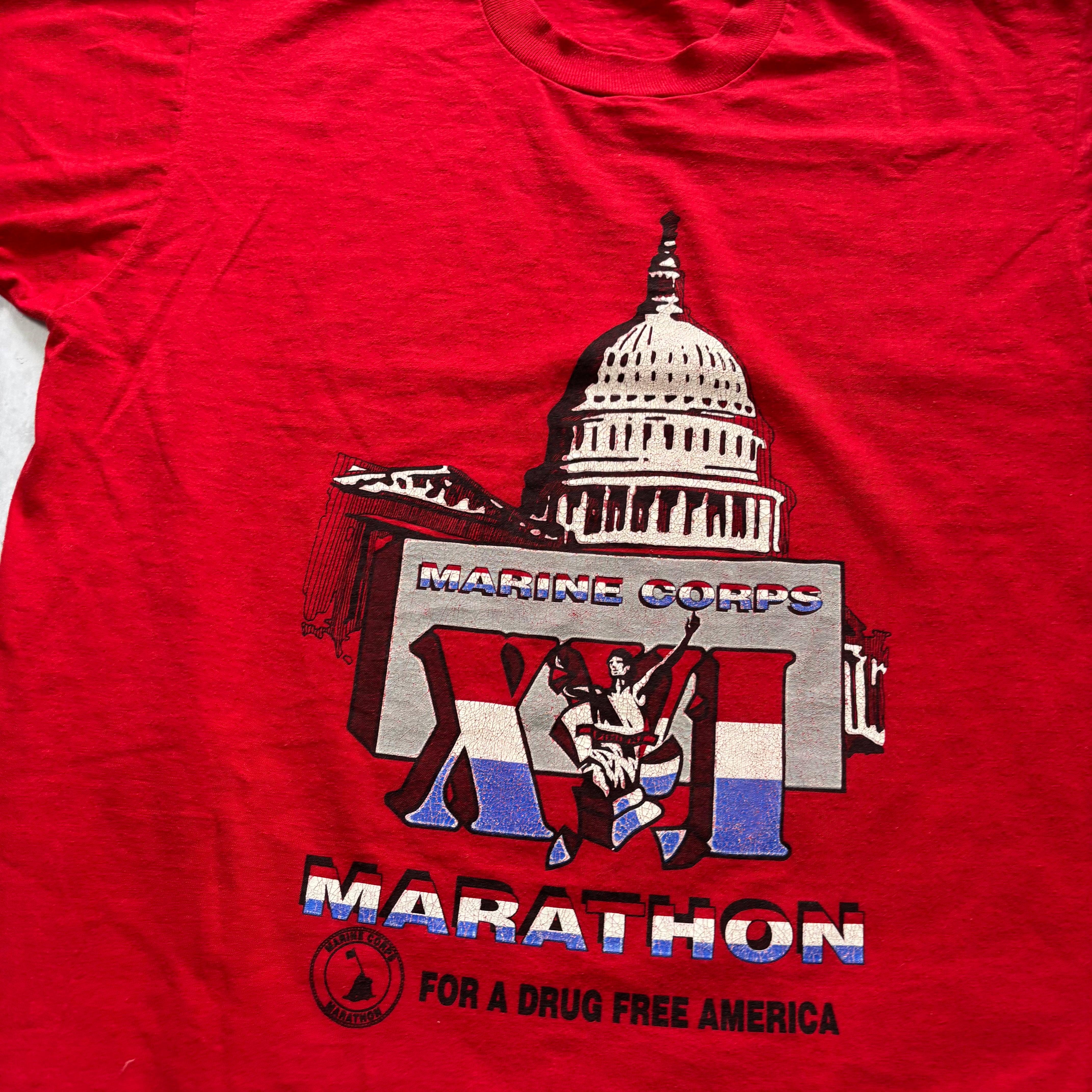 Vintage T Shirt Mens Large Red Single Stitch Graphic Print 90s Run Race (E)