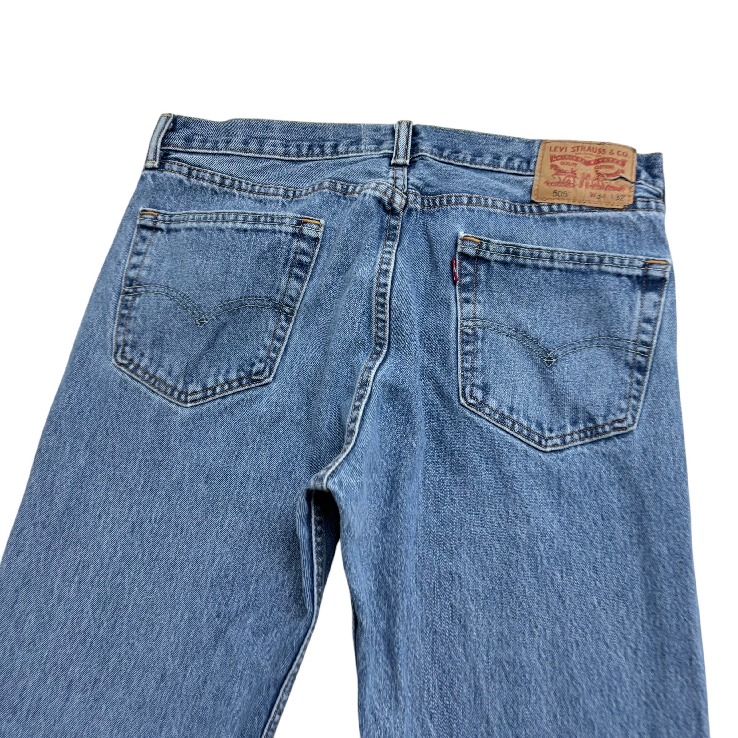 Levis 505 Jeans W34 L32 Mens Mid Blue Regular Straight Fit Denim