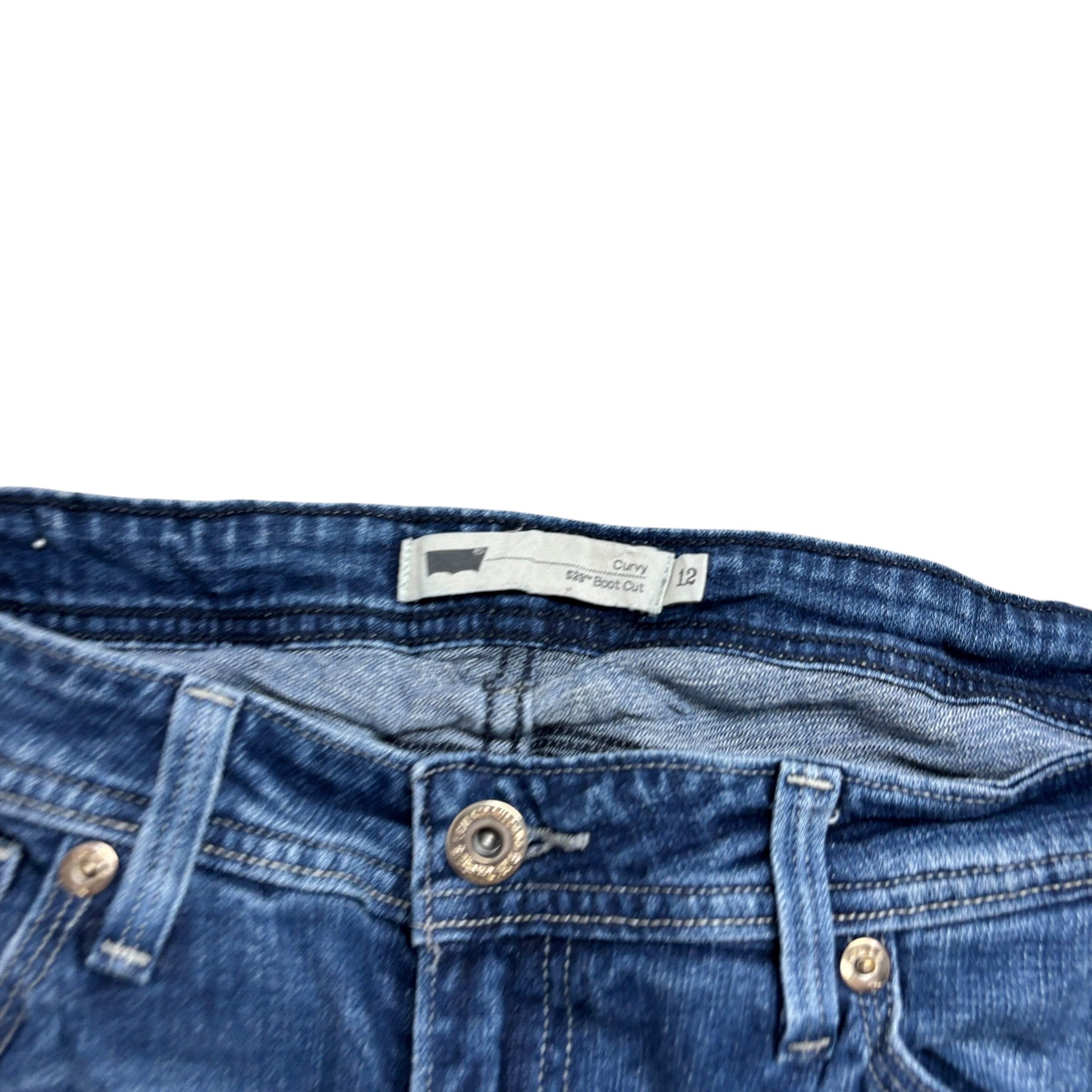 Levis 529 Jeans W32 L32 Womens Curvy Bootcut Mid Blue Stretch Denim (E)