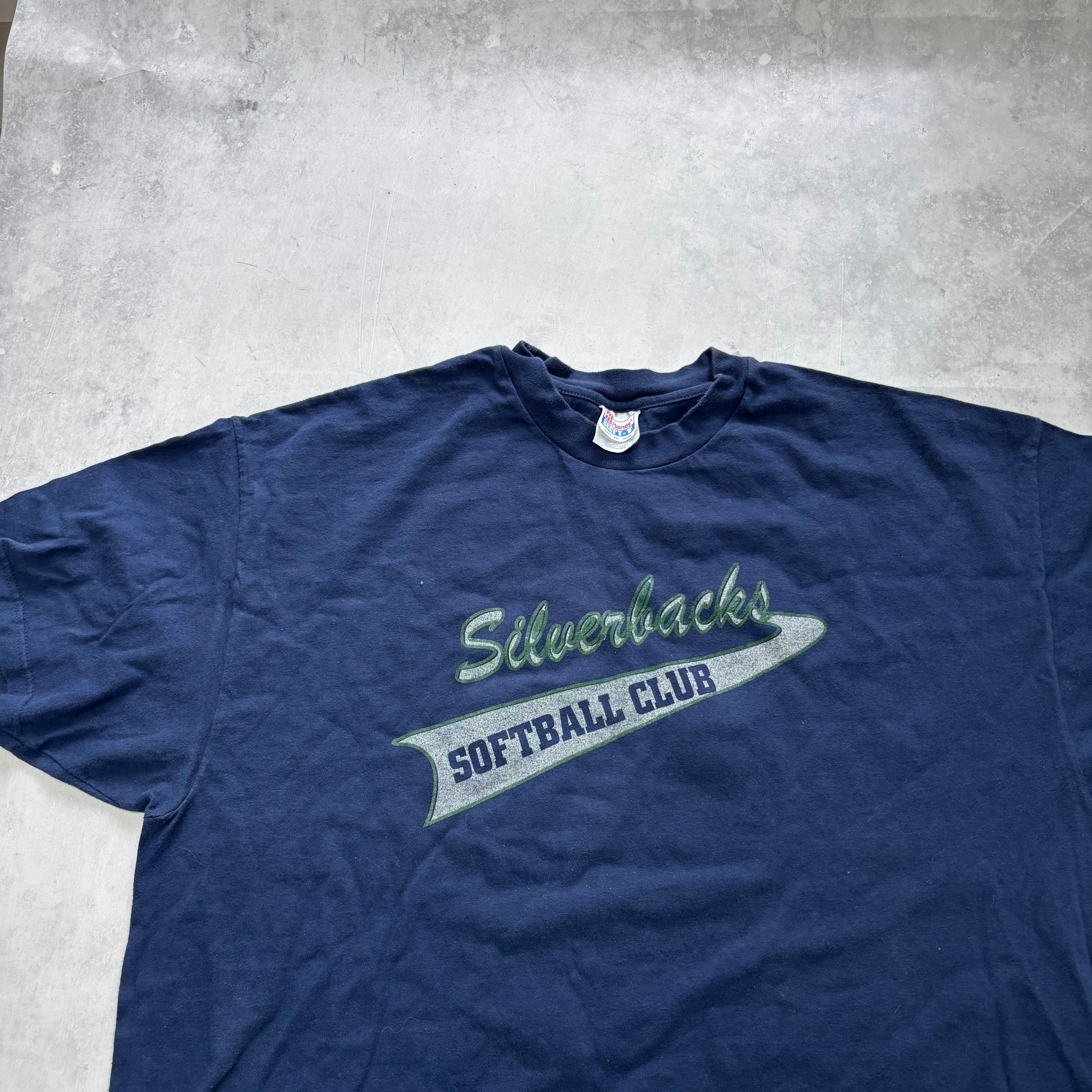 Vintage T Shirt Mens XXL Navy Blue Graphic Print 90s USA Sports