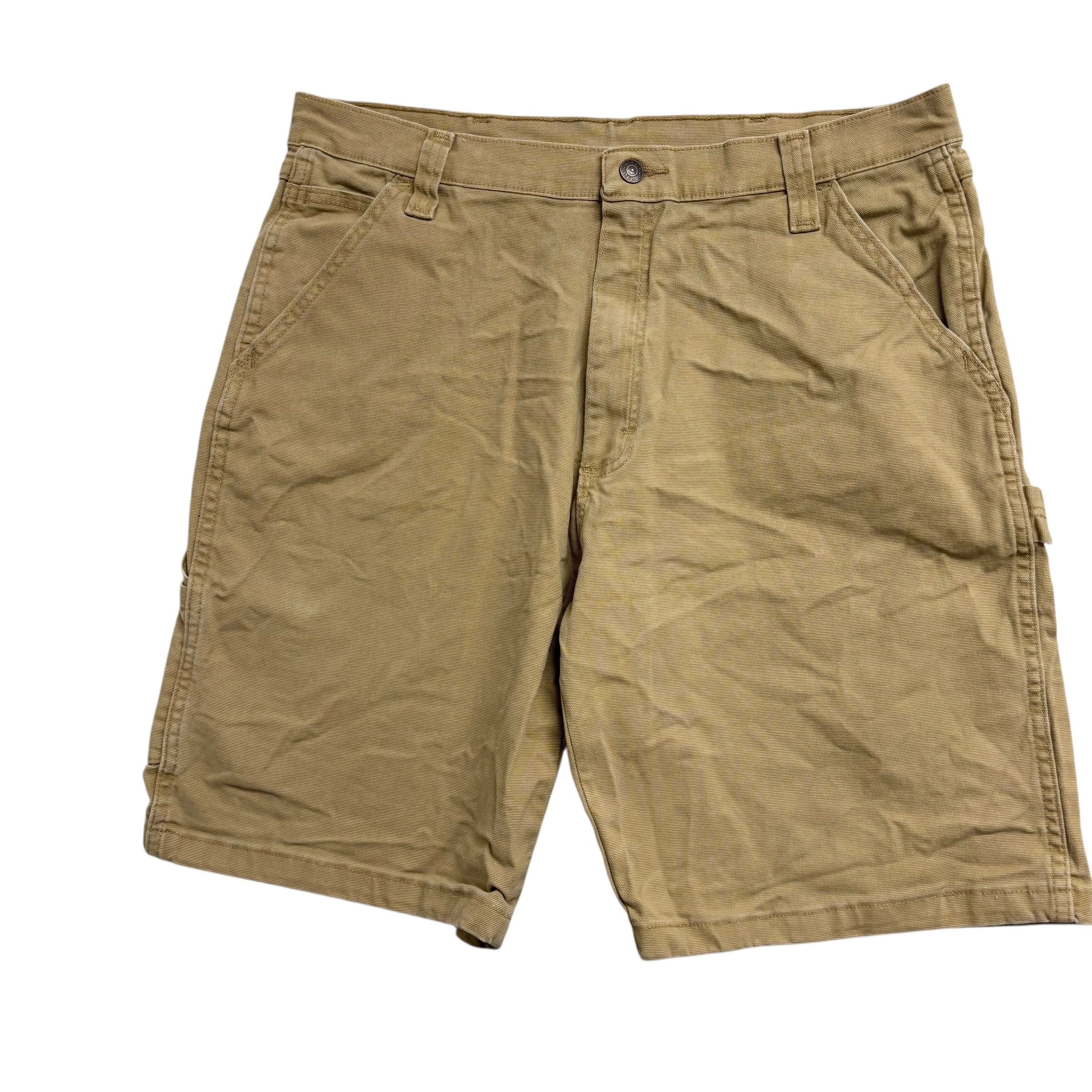 Wrangler Baggy Jorts W36 Mens Tan Canvas Shorts Relaxed Carpenter Stretch (E)