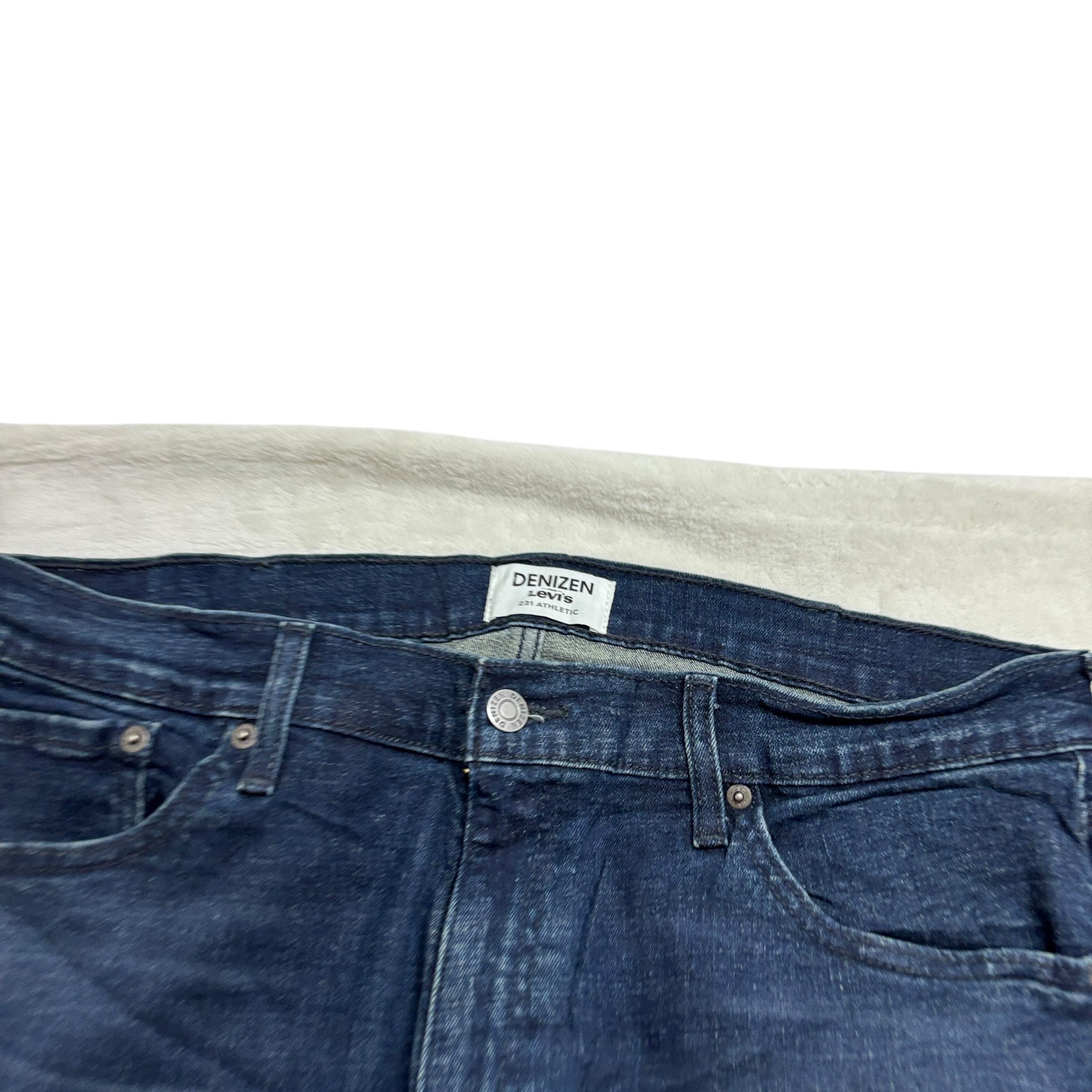 Levis Denizen Jeans W38 L30 Mens Navy Blue Athletic Tapered Stretch Denim (E)