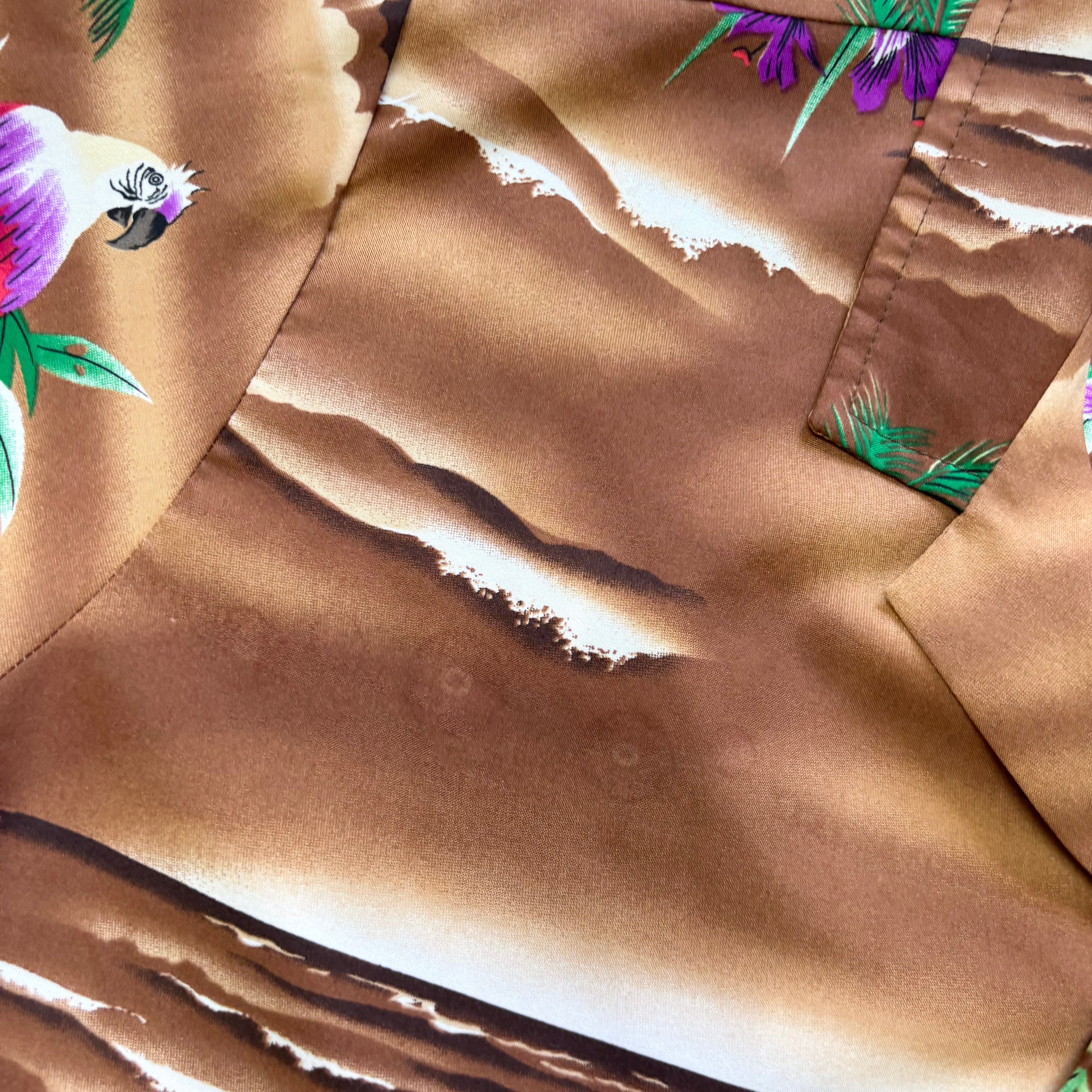 Vintage Hawaiian Shirt Mens Medium Brown Floral Aloha Short Sleeve Polyester
