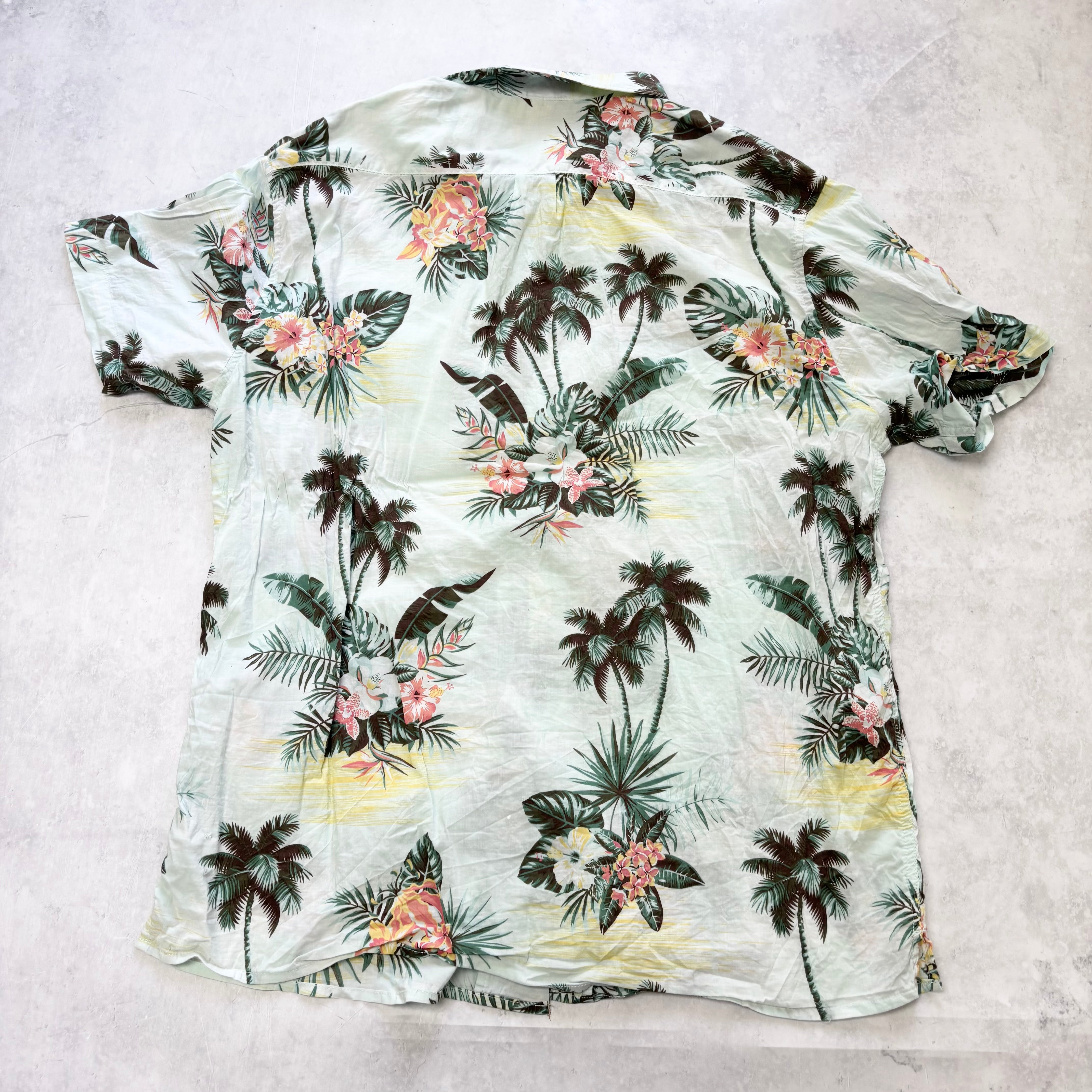 George Hawaiian Shirt Mens XL Green Floral Aloha Short Sleeve Cotton (E)