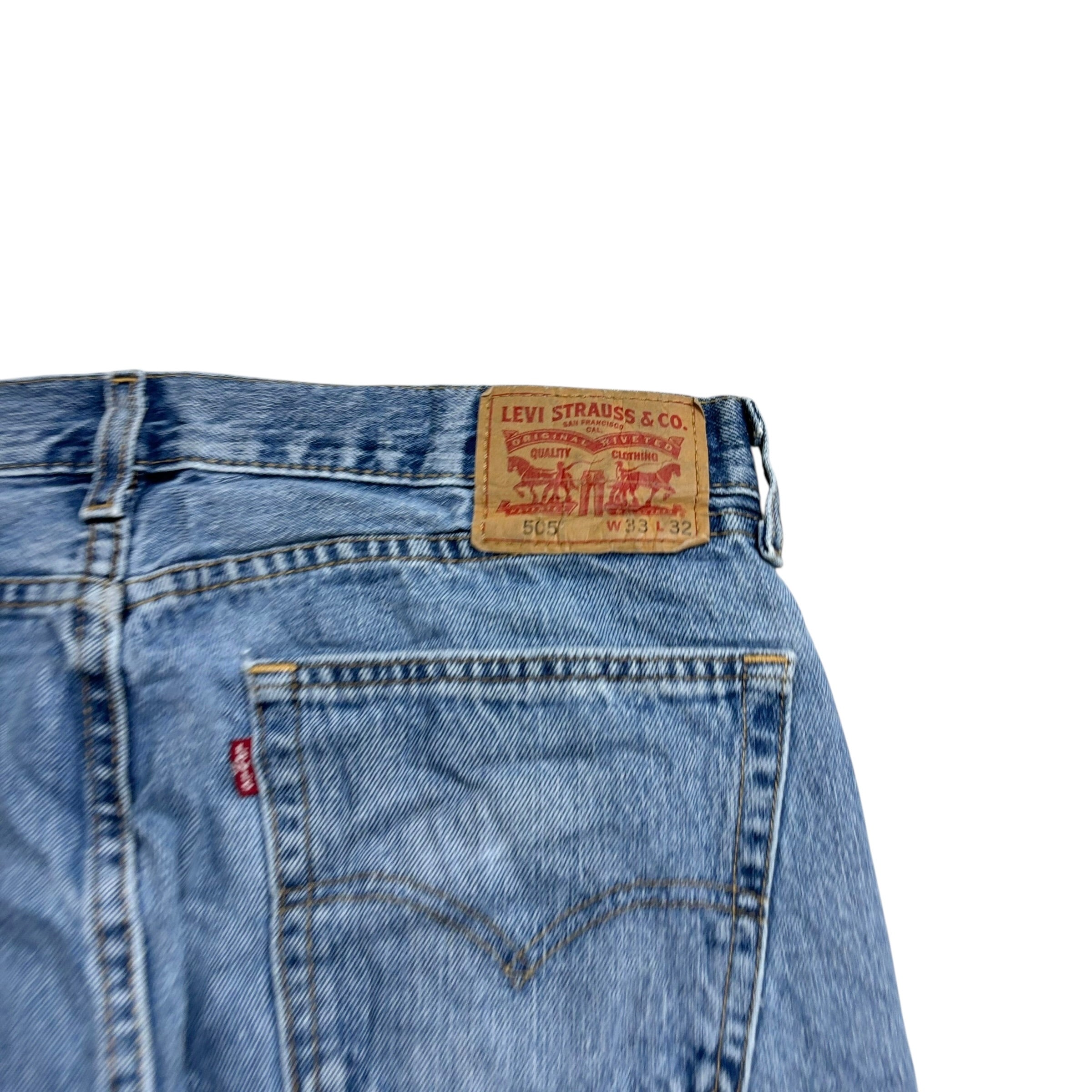 Levis 505 Jeans W33 L32 Mens Light Blue Regular Straight Fit Denim (E)