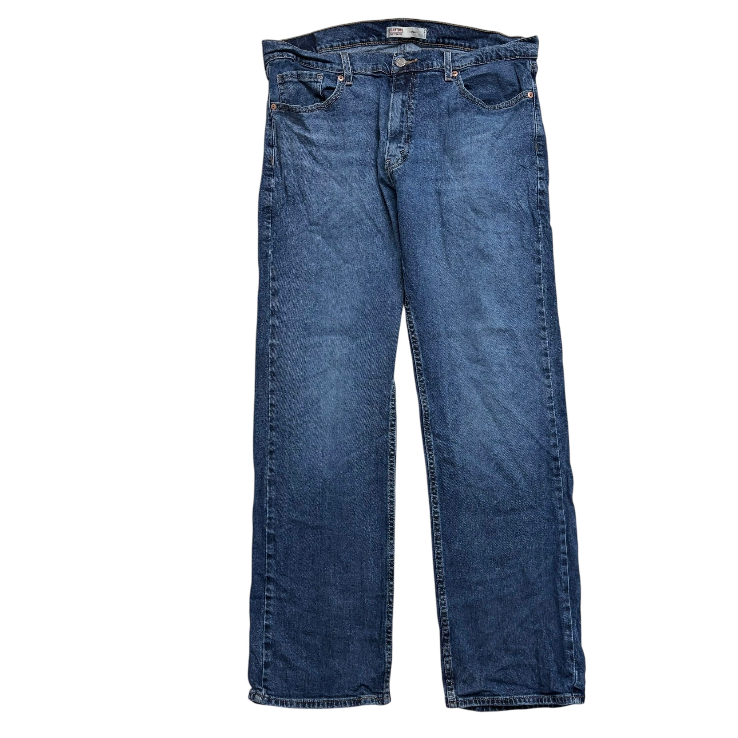 Levis Signature Jeans W36 L32 Mens Mid Blue Relaxed Straight Stretch Denim (E)